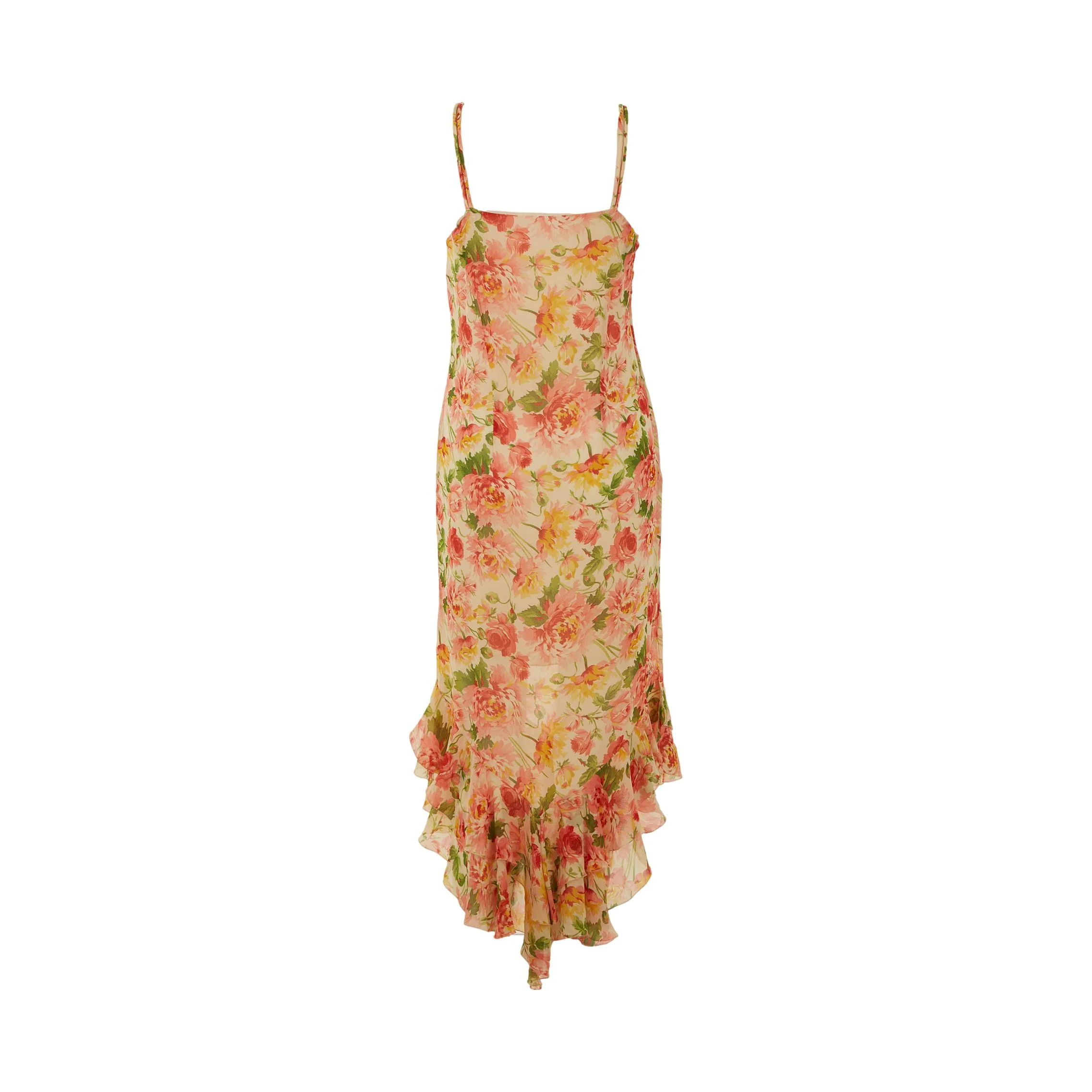 Dior Pink Floral Ruffle Silk Dress - Image 3