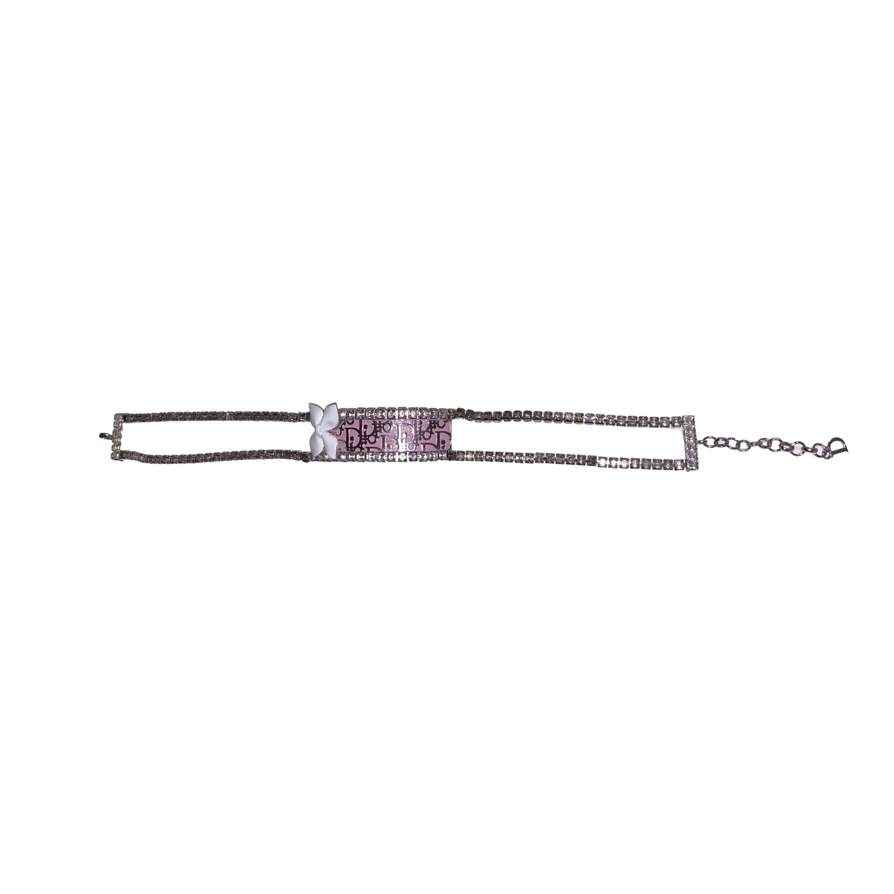 Dior Pink Jumbo Rhinestone Logo Choker