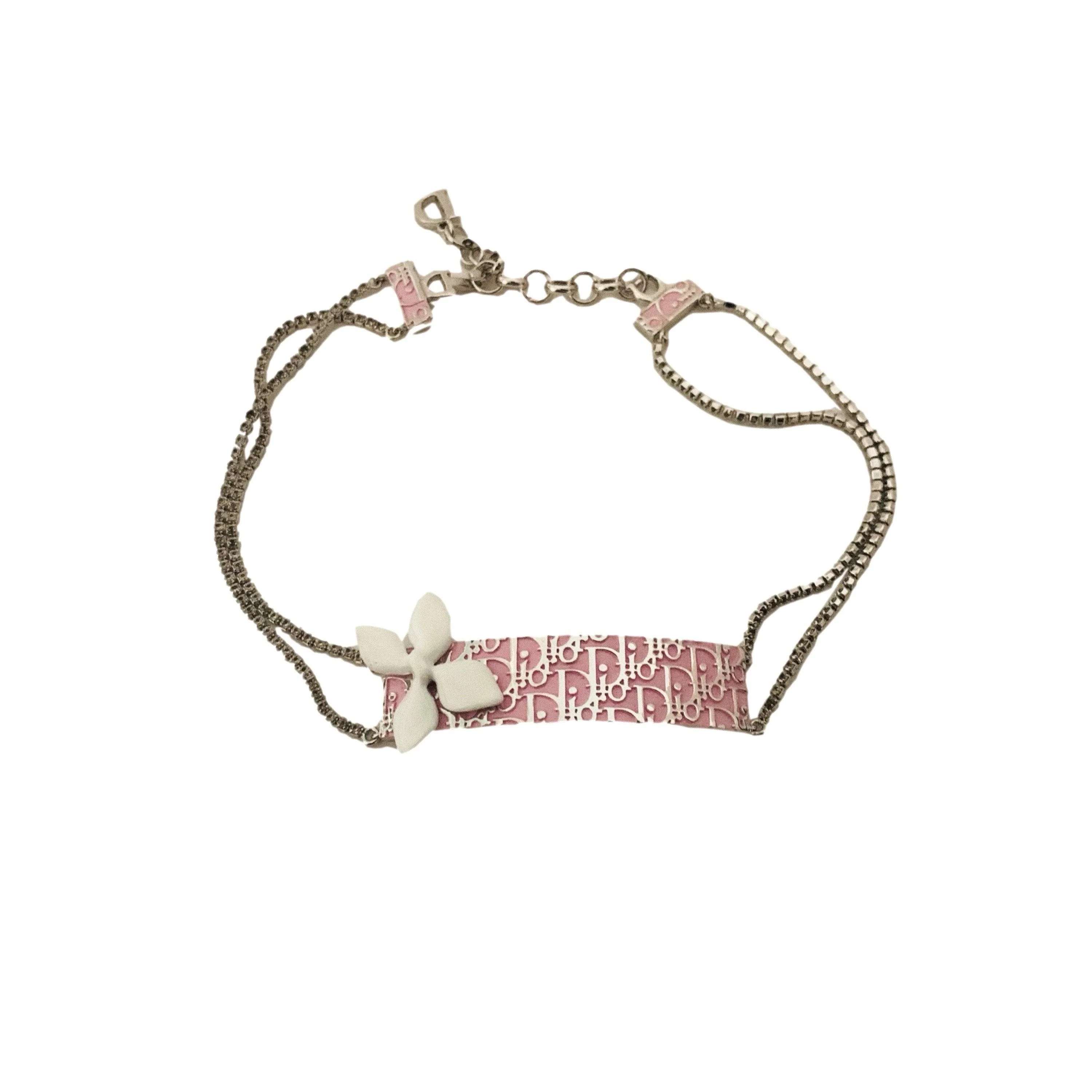Dior Pink Large Rhinestone Logo Choker