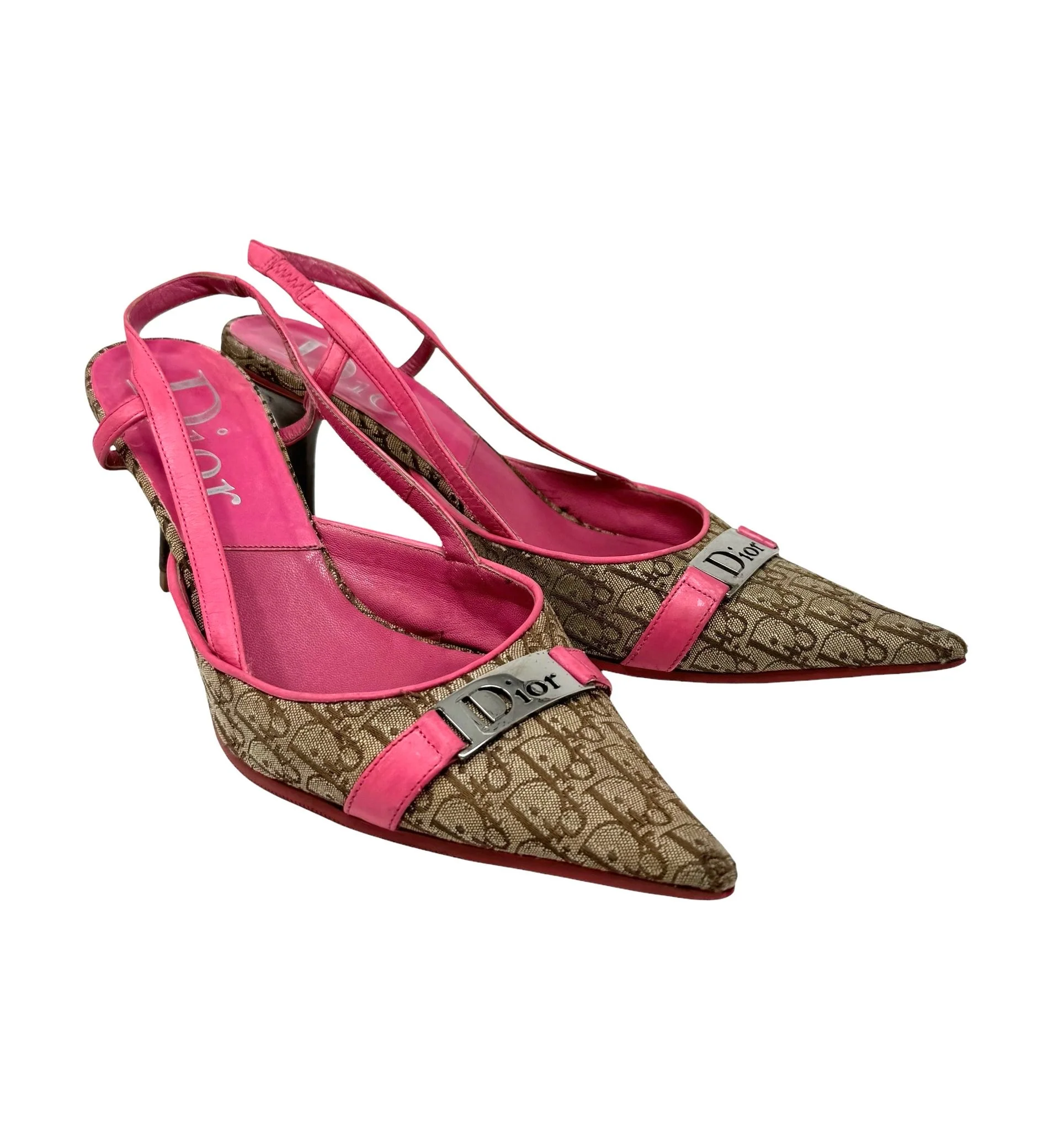 Dior Pink Logo Slingback Heels - Image 3