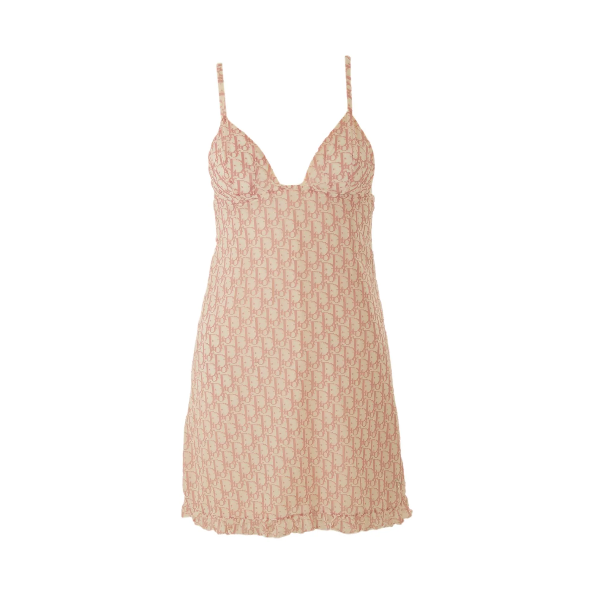 Dior Pink Rhinestone Logo Slip Dress
