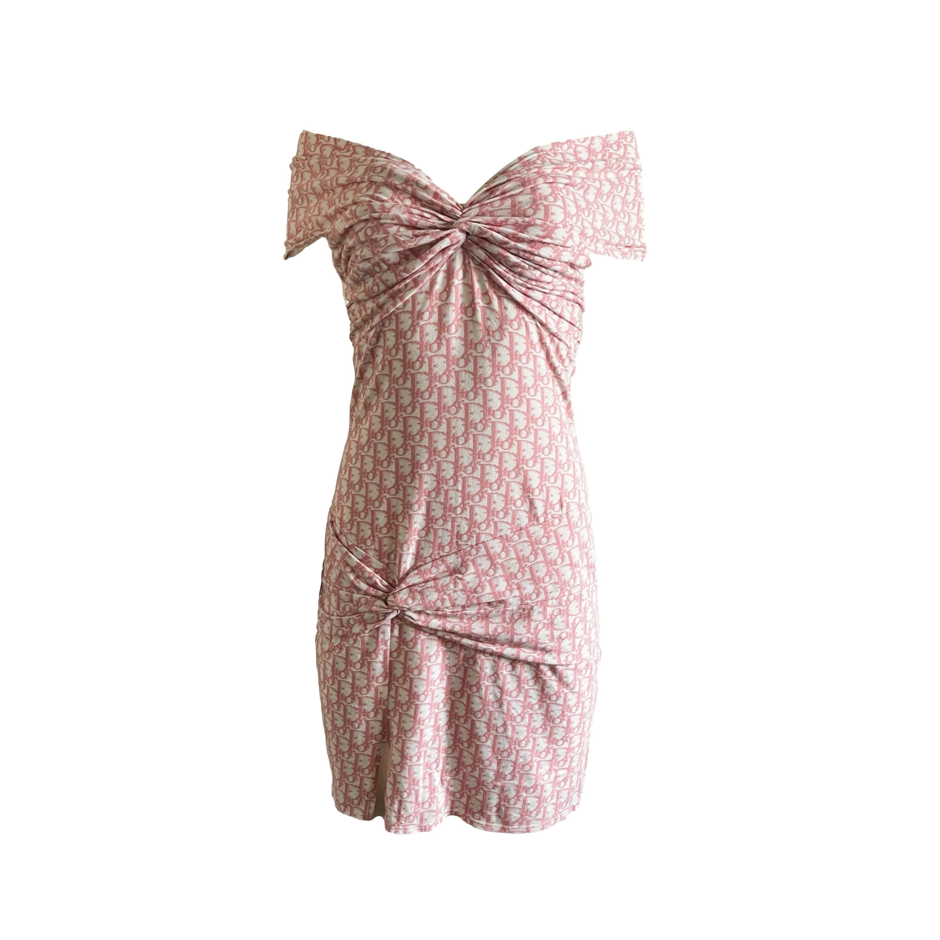 Dior Pink Monogram Off The Shoulder Dress