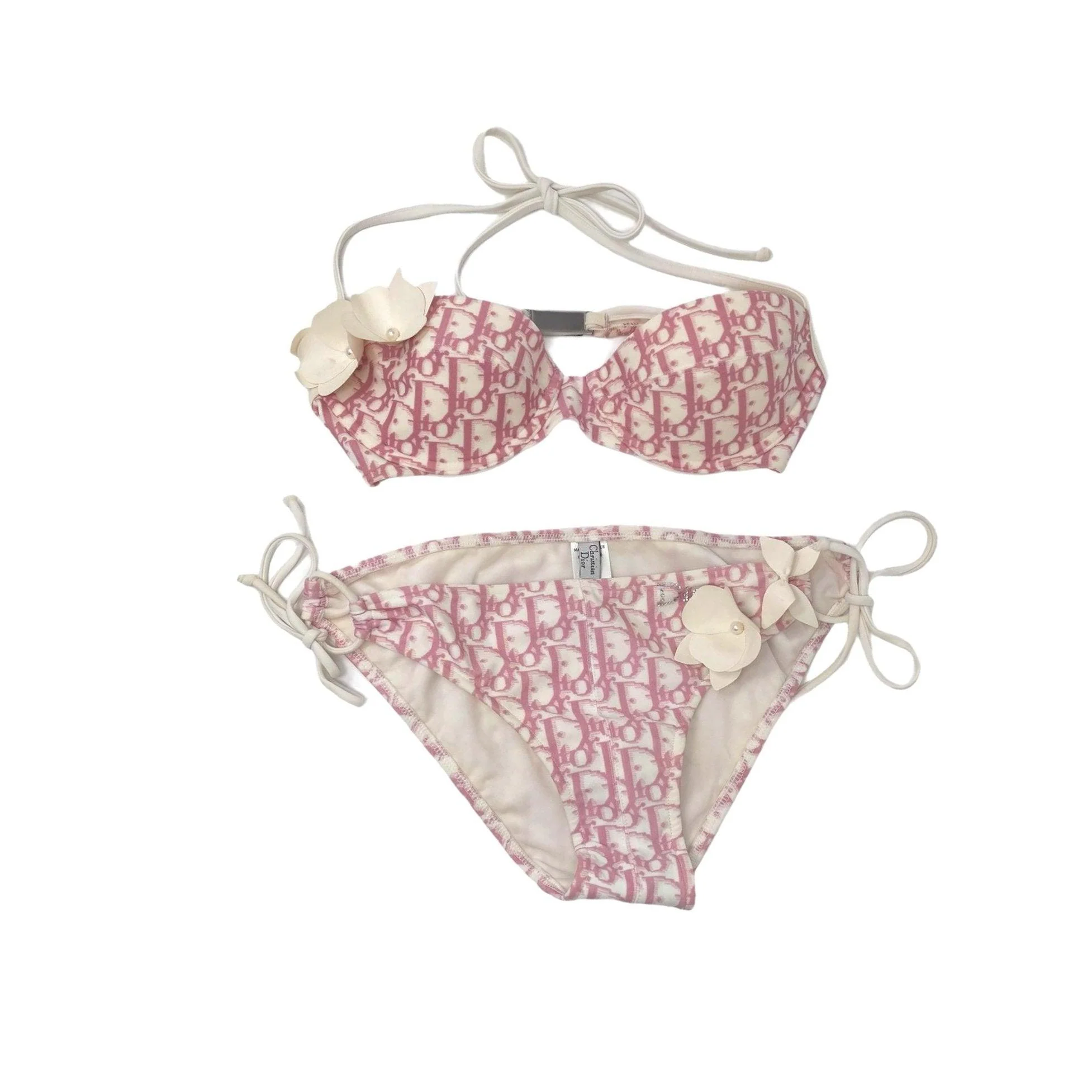 Dior Pink Rhinestone Logo Bikini