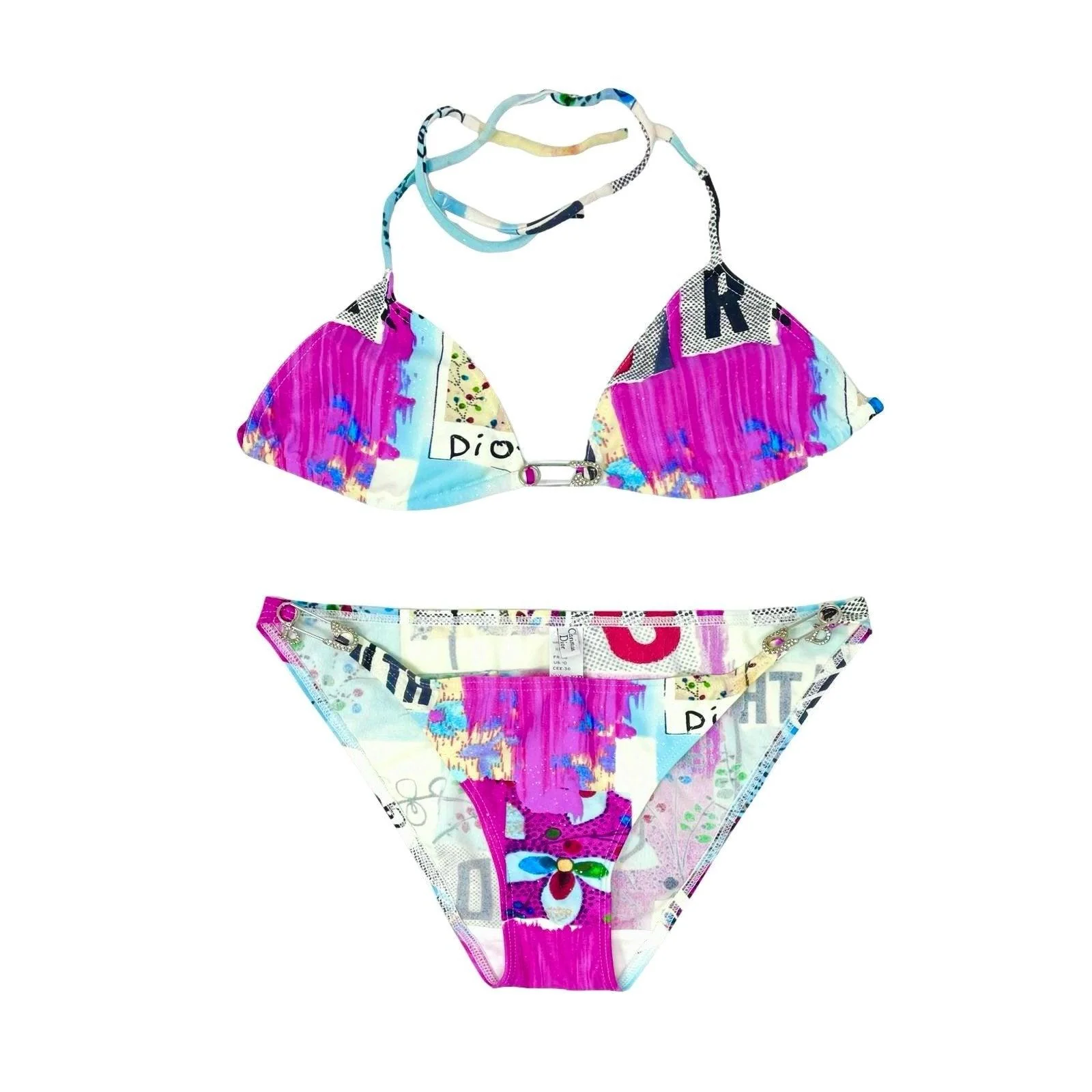 Dior Pink Rhinestone Safety Pin Bikini