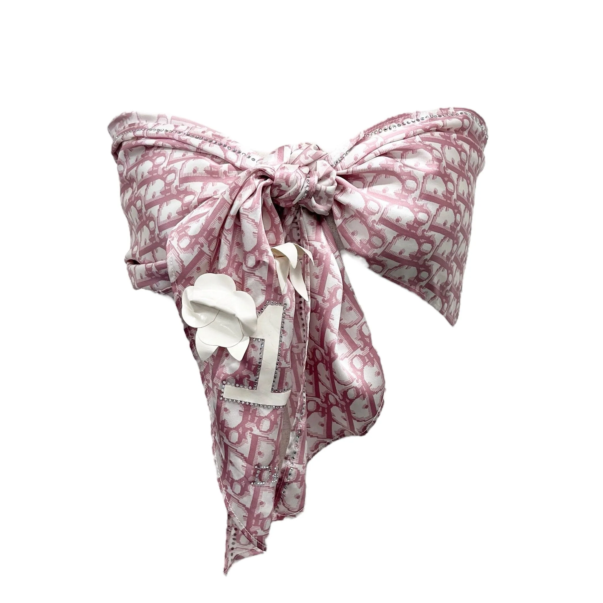 Dior Pink Rhinestone Silk Scarf - Image 2