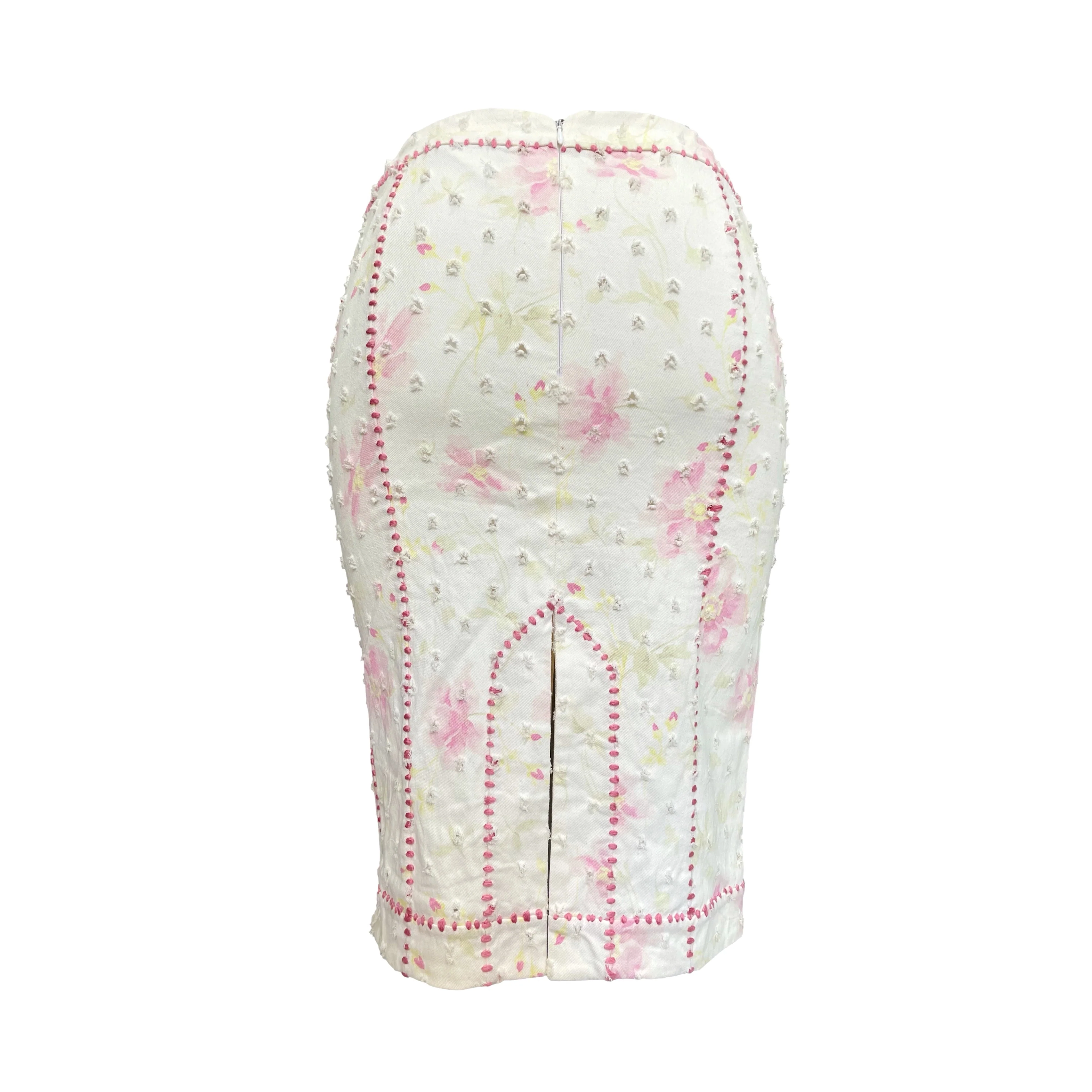 Dior Pink Stiched Floral Skirt - Image 2