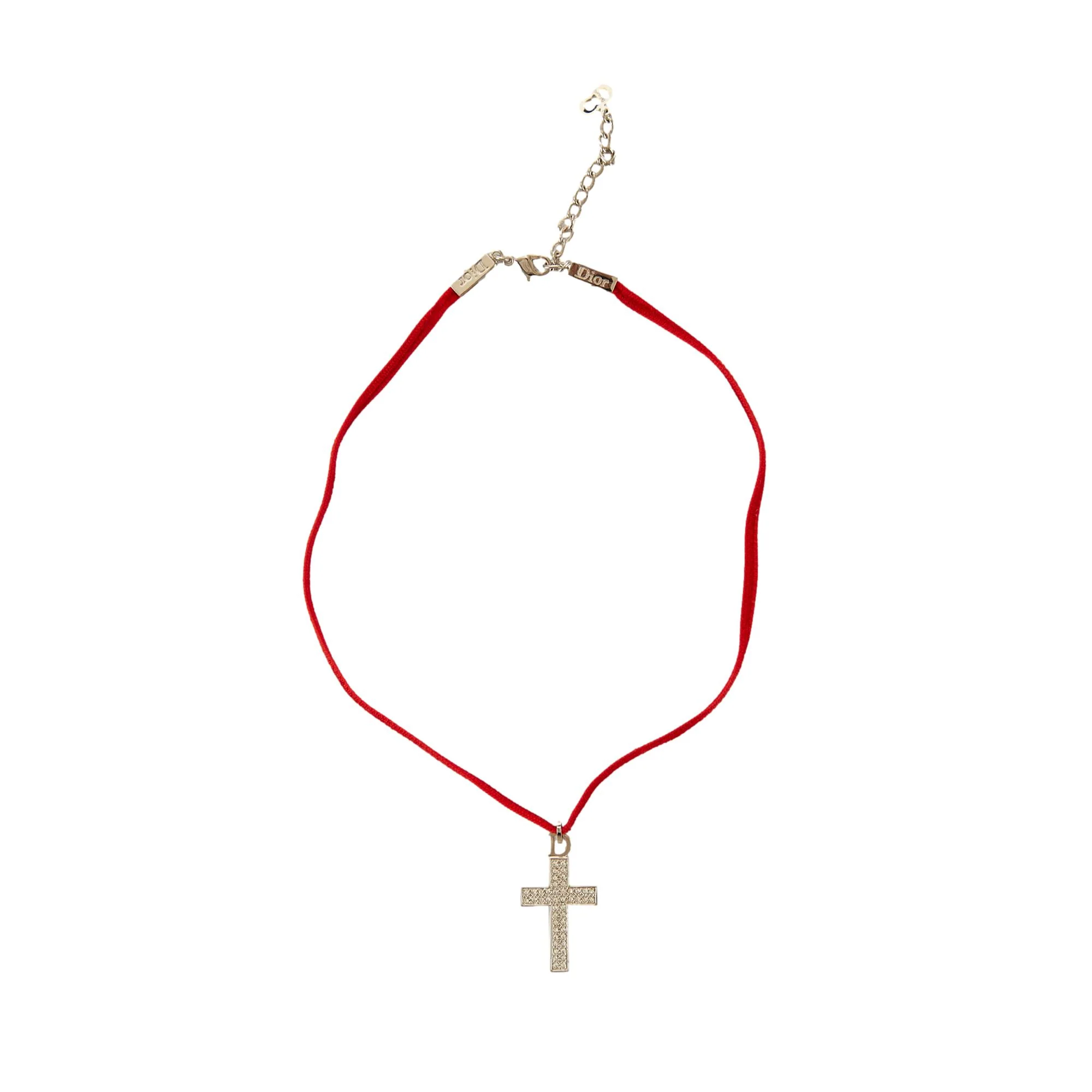 Dior Red Rhinestone Cross Logo Choker