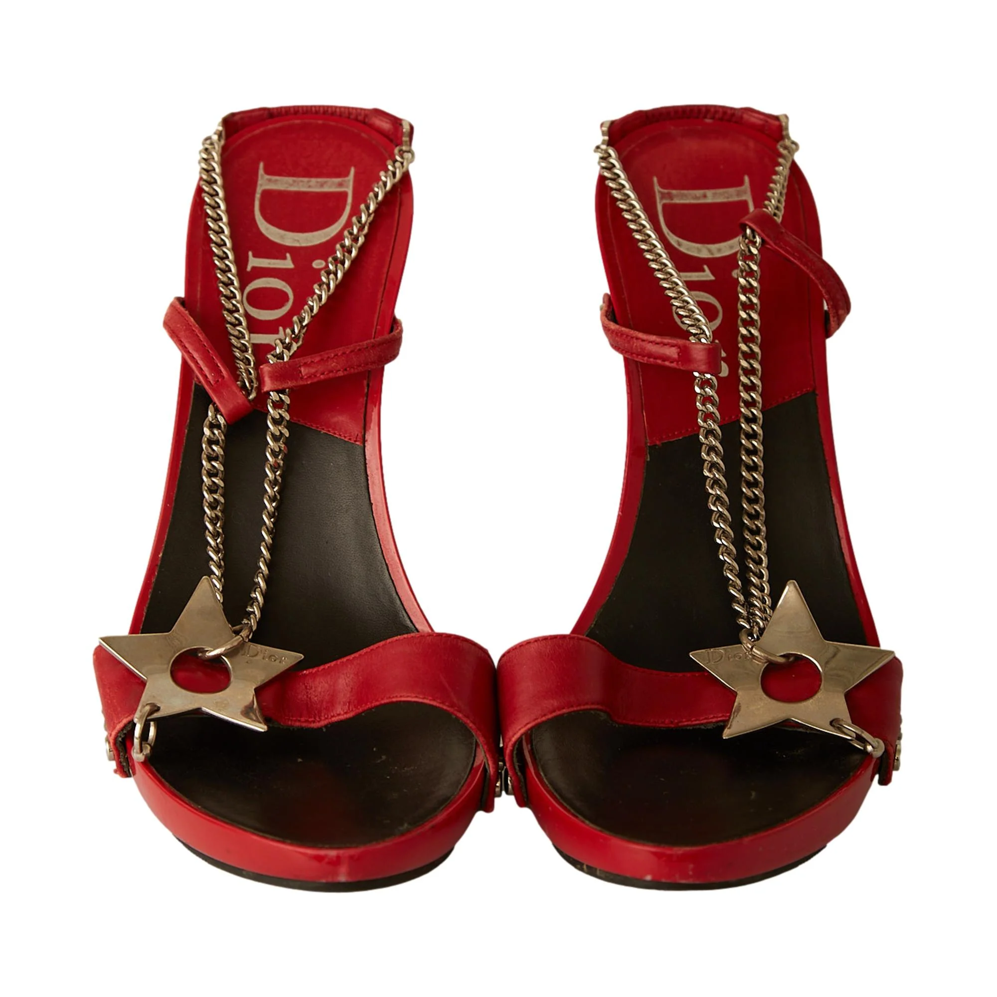 Dior Red Leather Chain Heels - Image 2