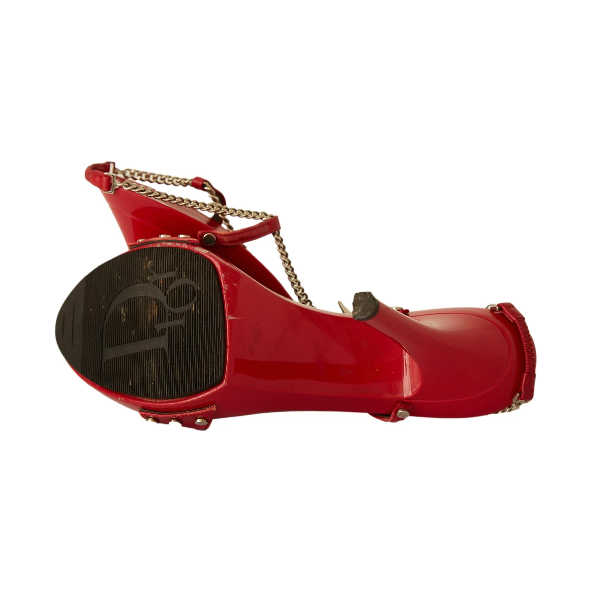 Dior Red Leather Chain Heels - Image 3