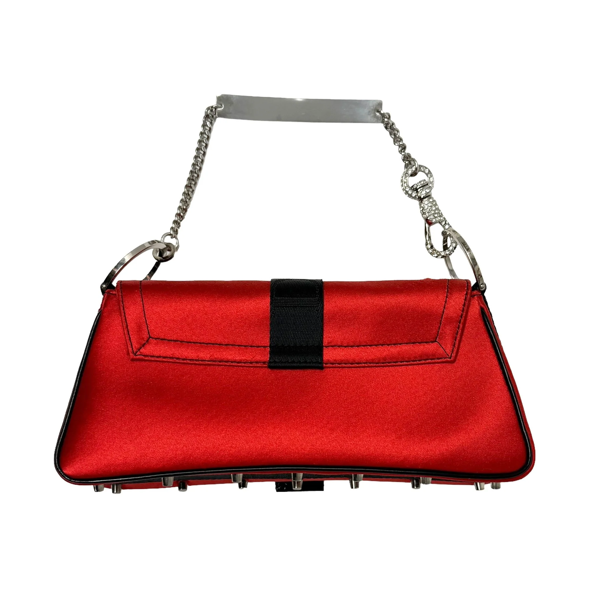 Dior Red Satin Rhinestone Chain Mini Bag - Image 2