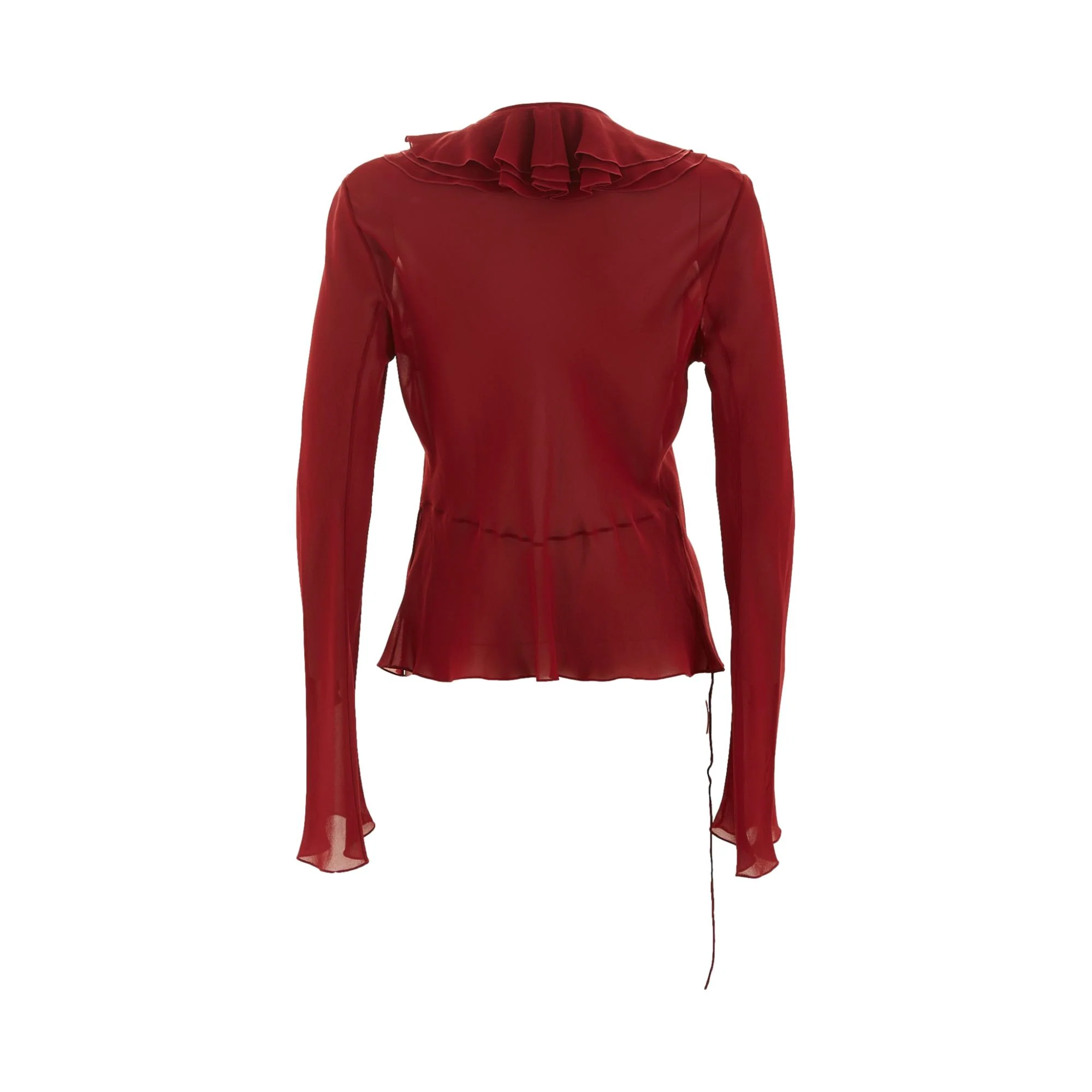 Dior Red Sheer Ruffle Wrap Top - Image 2
