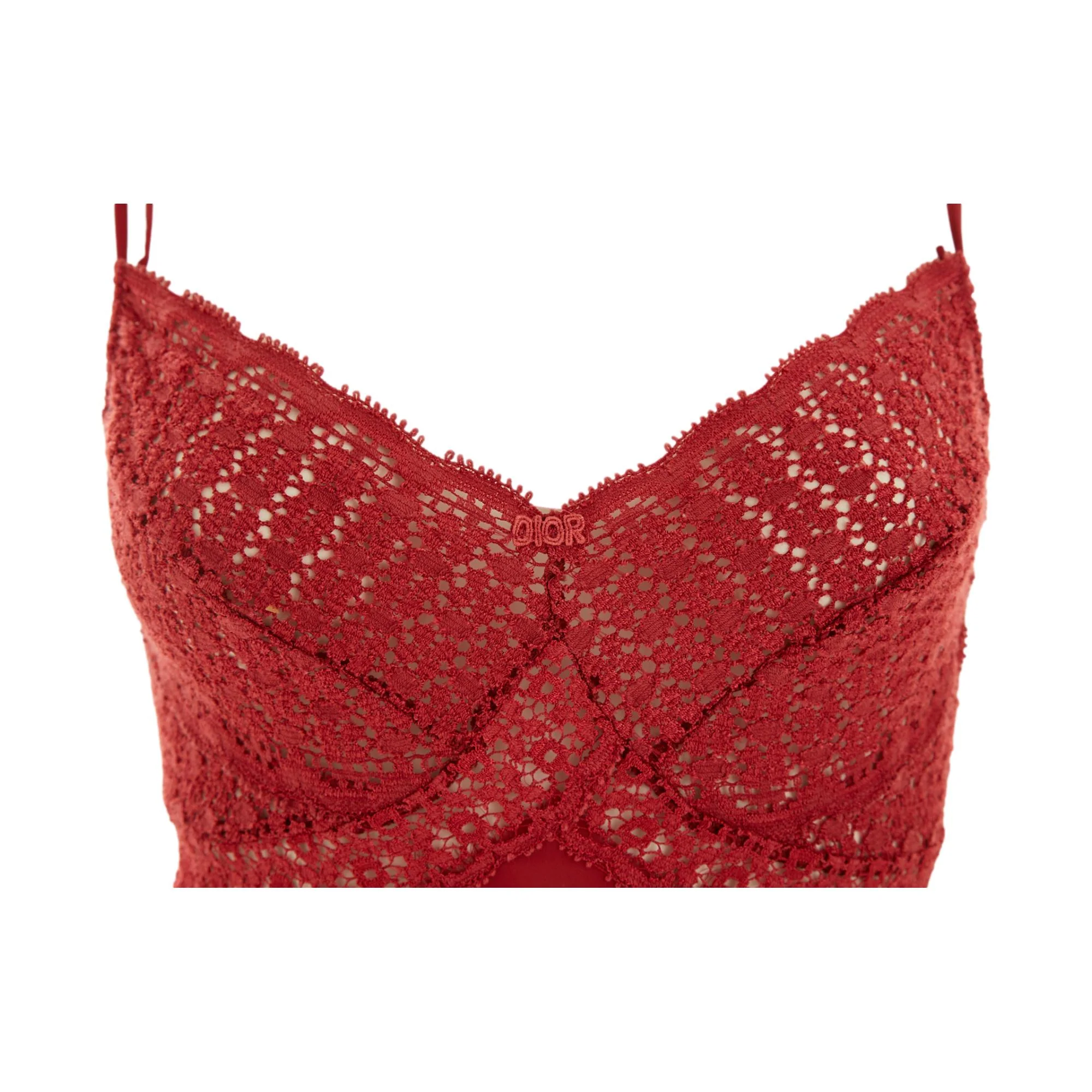 Dior Red Silk Lace Mini Dress - Image 3