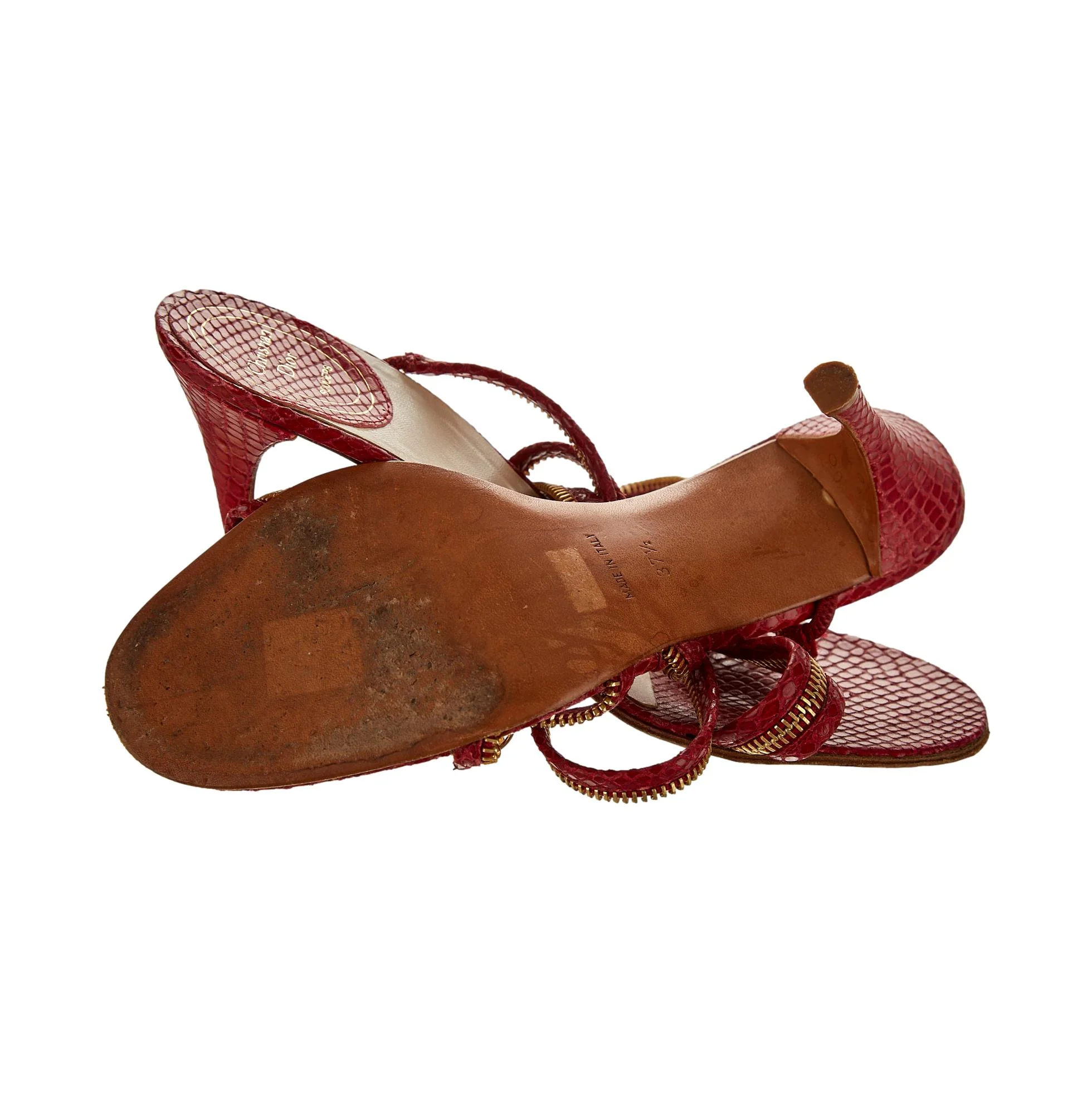 Dior Red Snakeskin Zipper Heels - Image 3