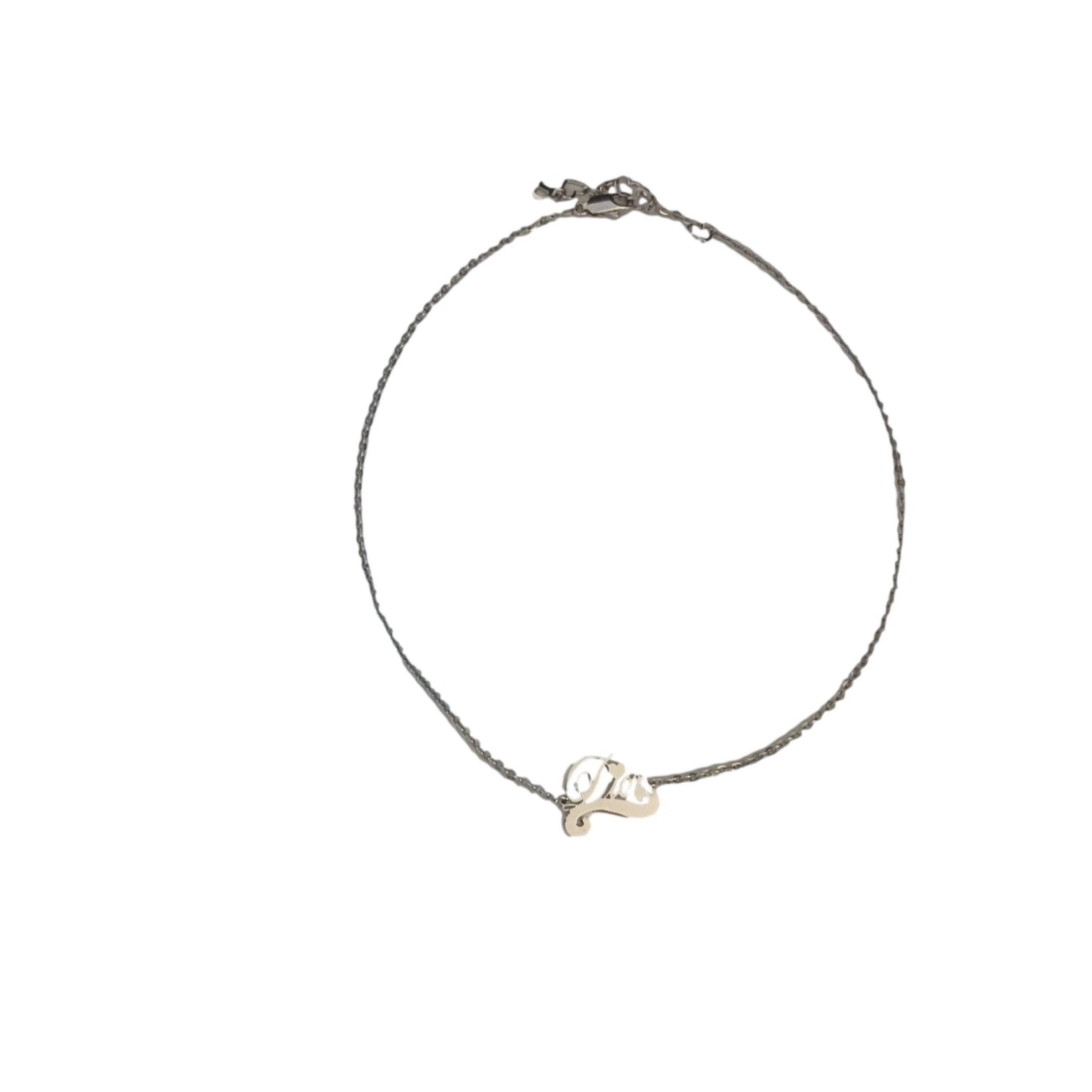 Dior Silver Heart Logo Chain Necklace
