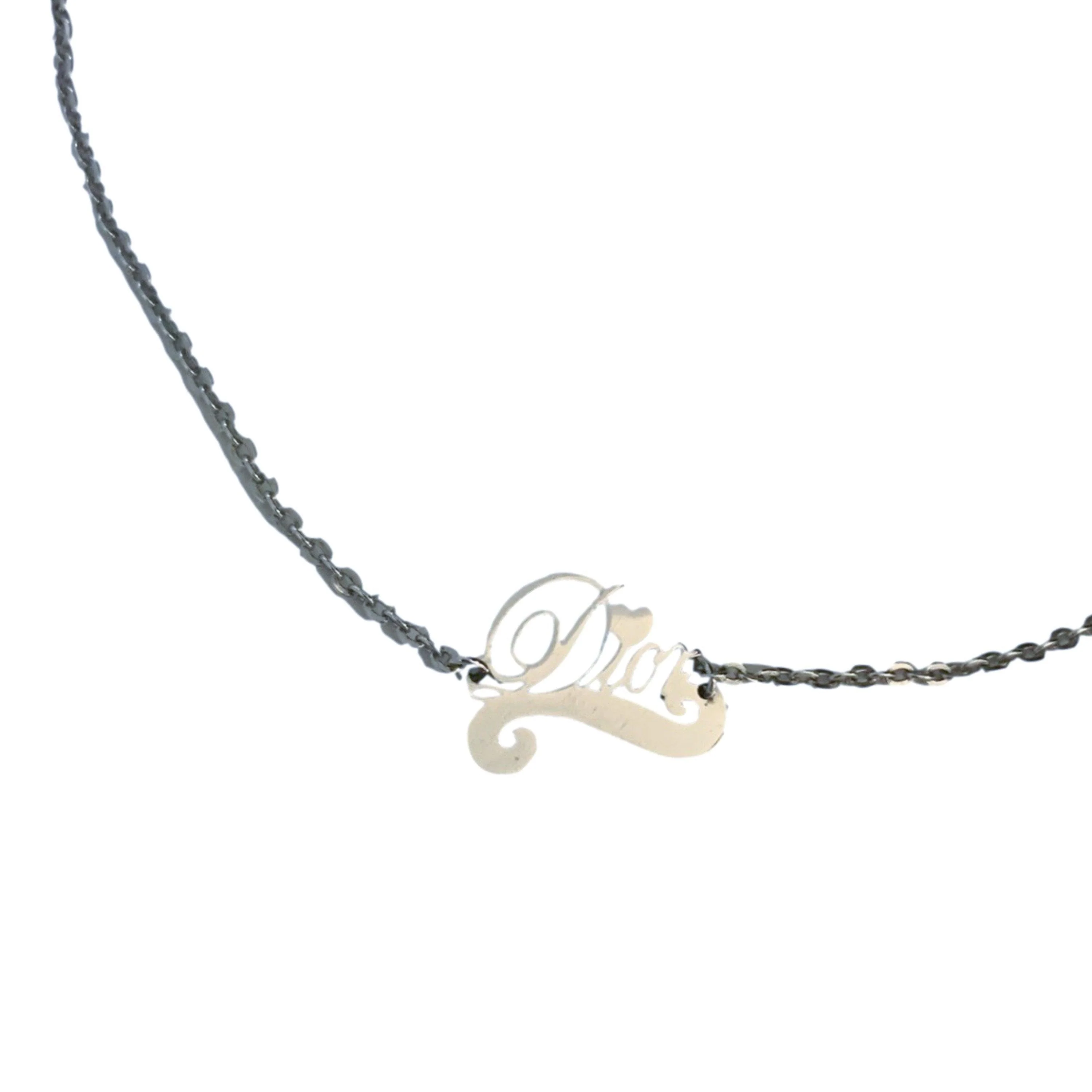 Dior Silver Heart Logo Chain Necklace - Image 2