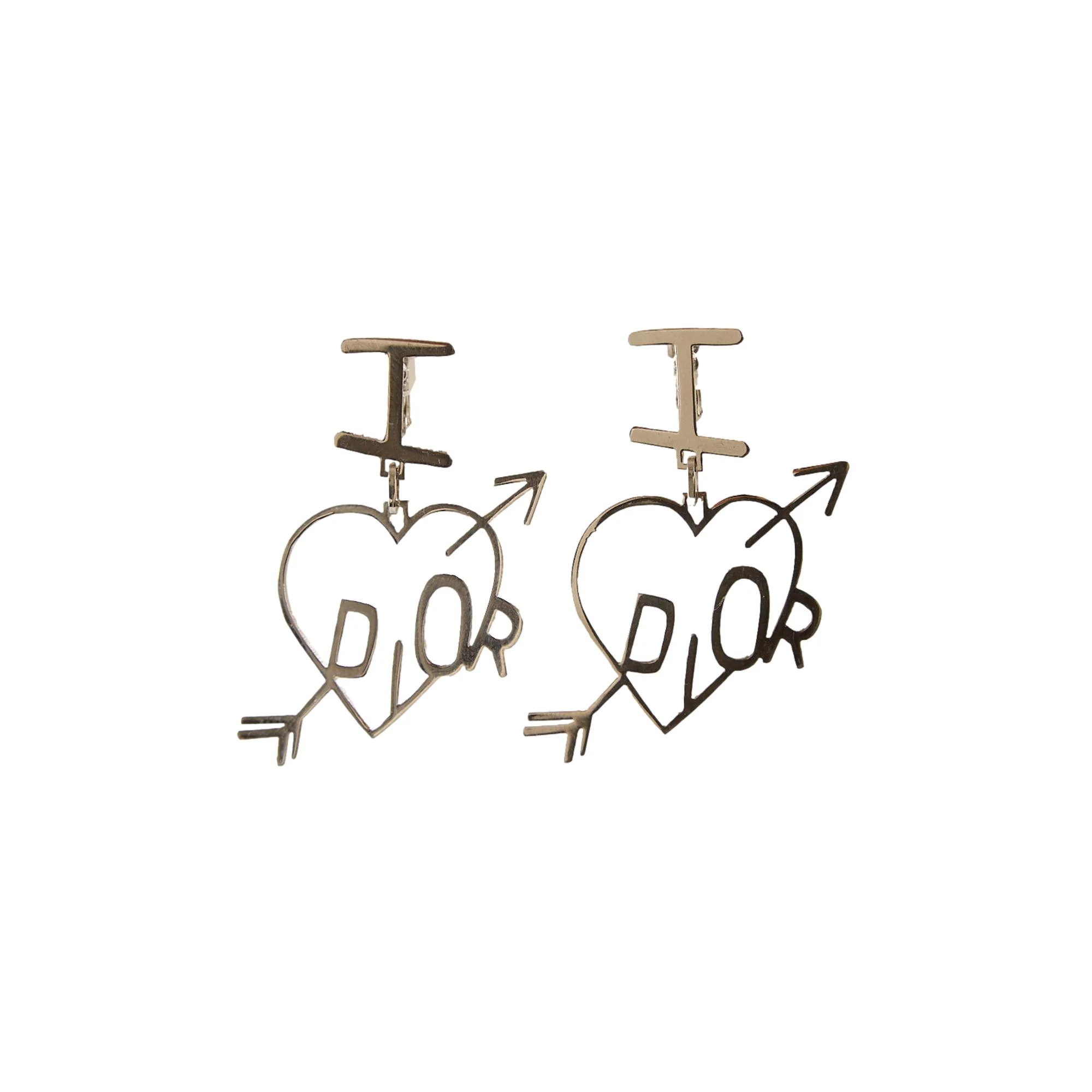 Dior Silver Heart Logo Earrings