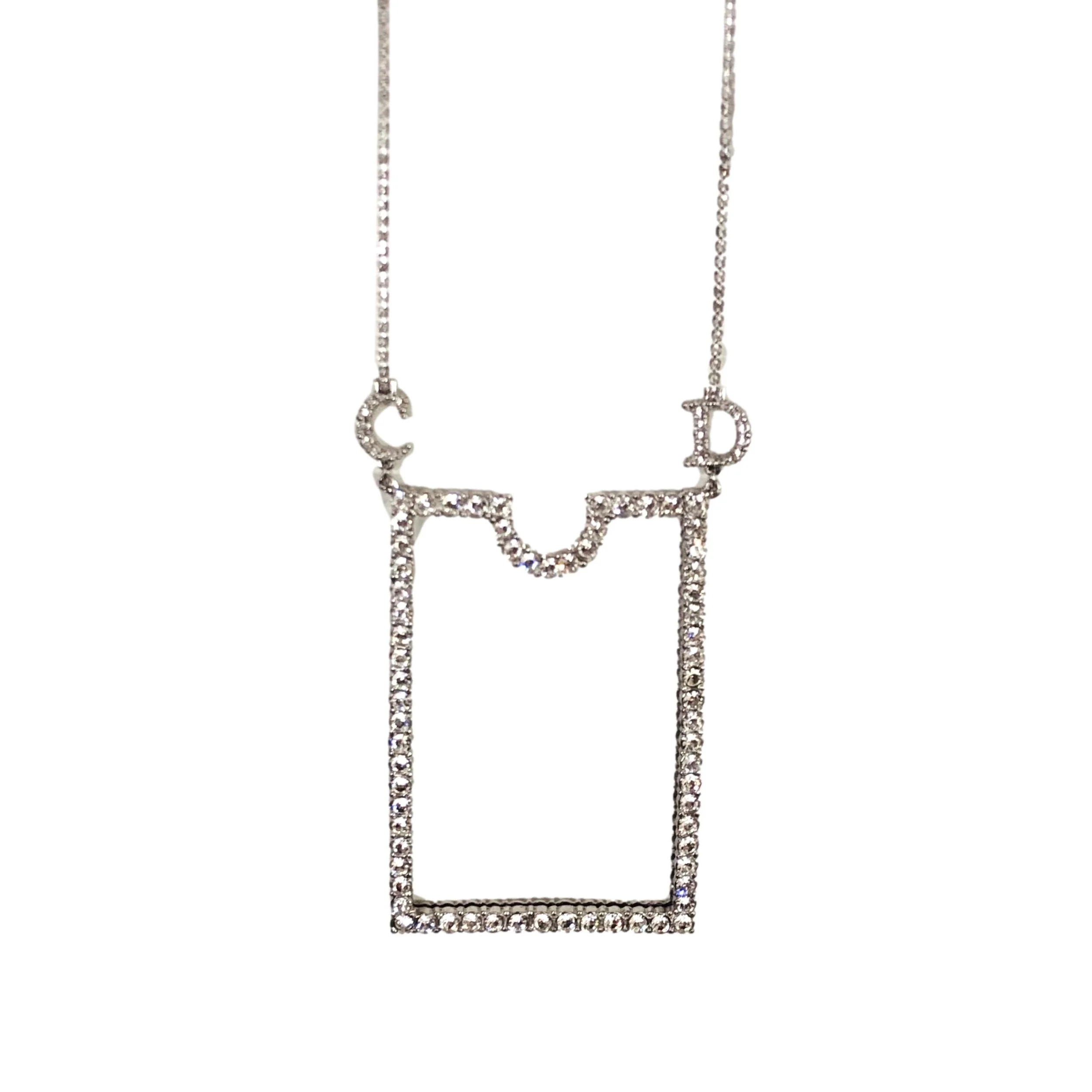 Dior Silver Rhinestone Credit Card Necklace