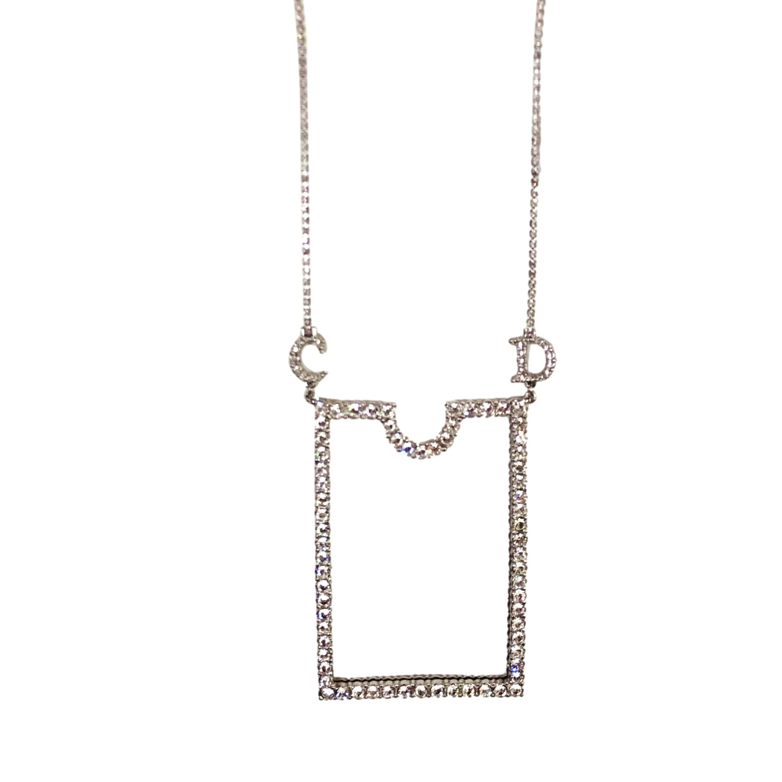 Dior Silver Rhinestone Credit Card Necklace - Image 2