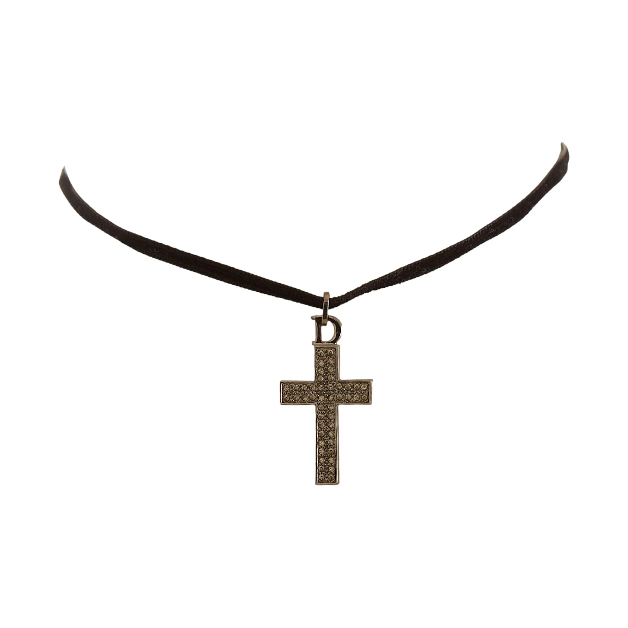 Dior Silver Rhinestone Cross Choker