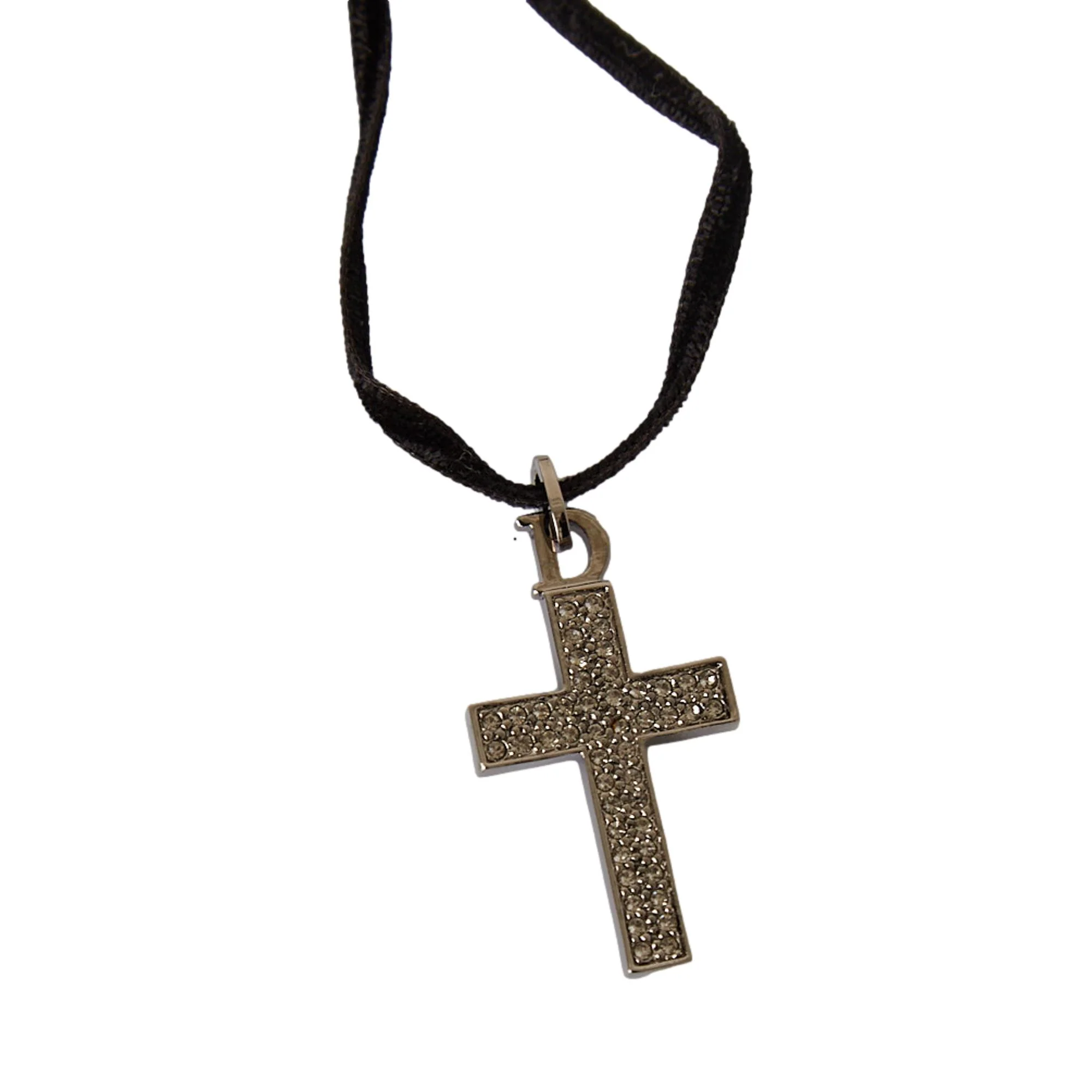 Dior Silver Rhinestone Cross Choker - Image 2