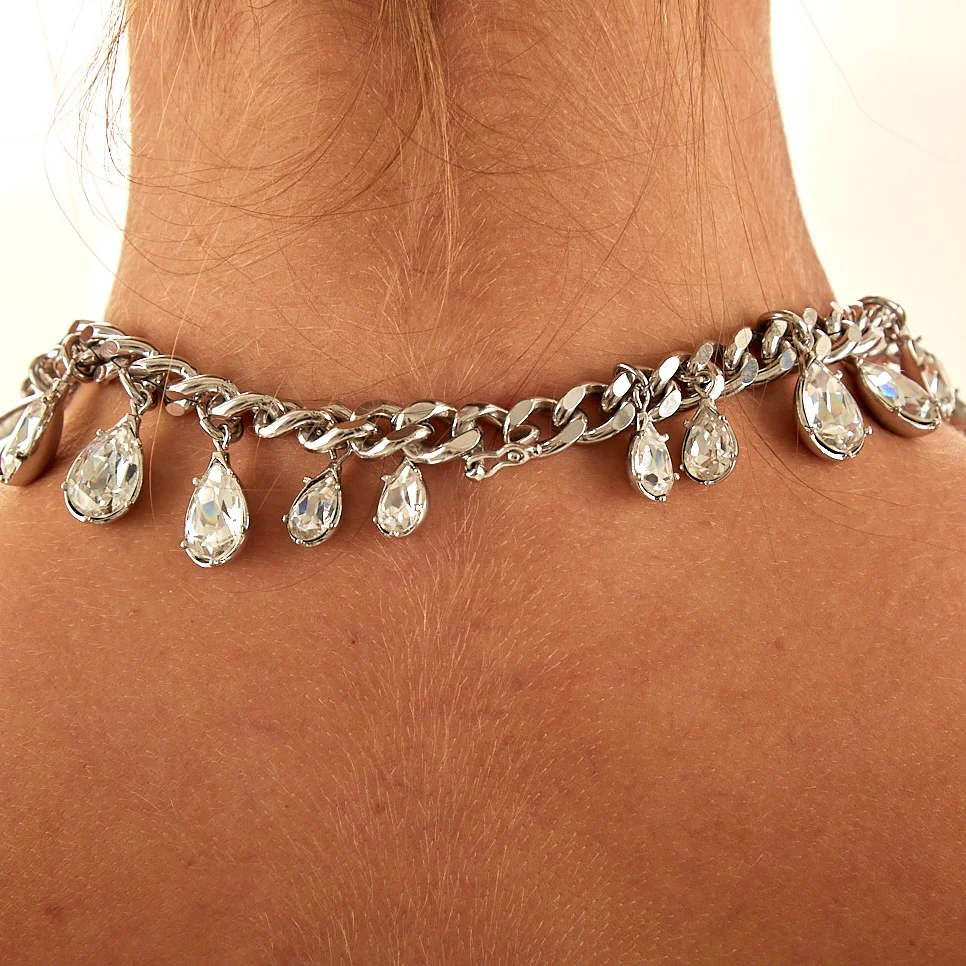 Dior Silver Rhinestone Logo Choker - Image 2