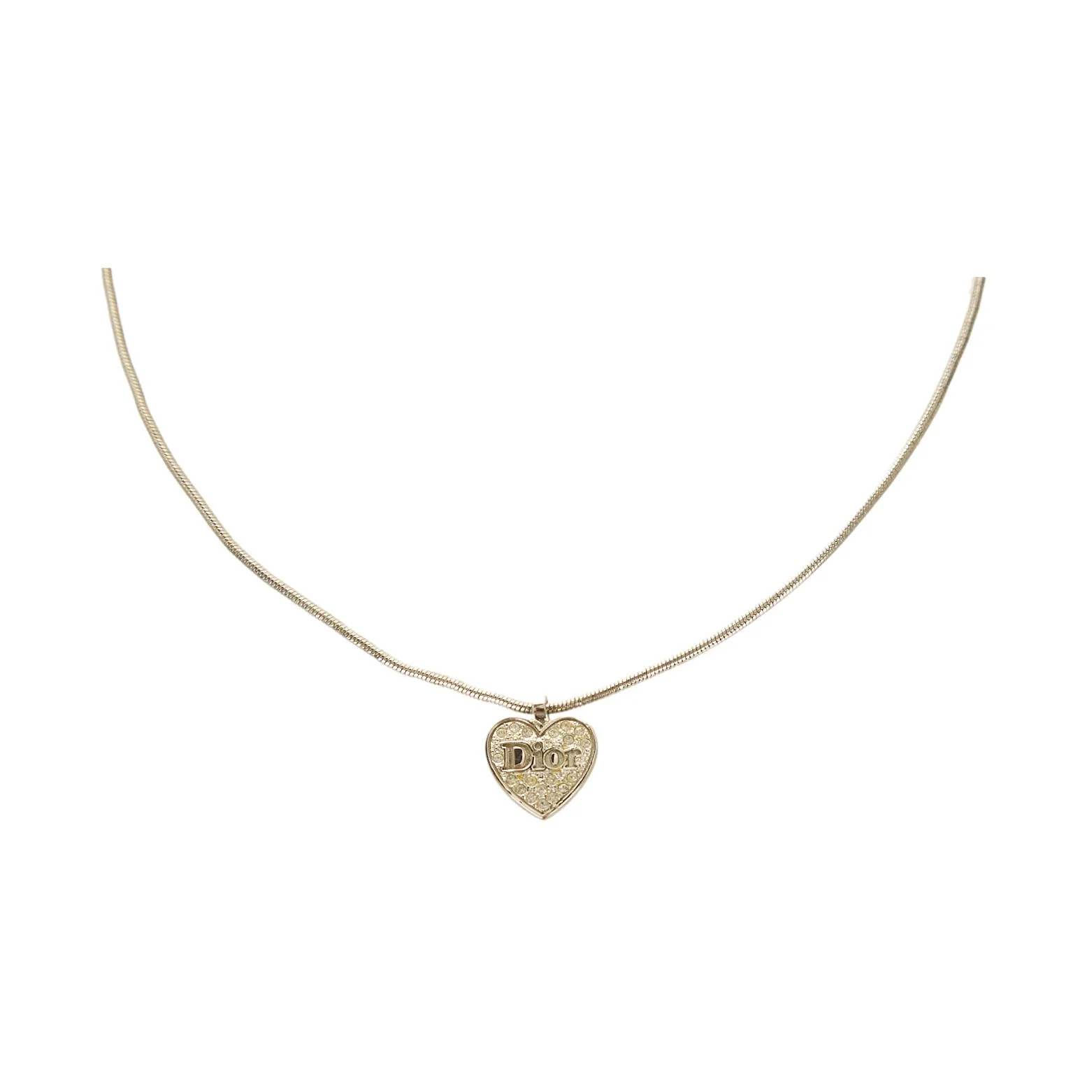 Dior Sliver Rhinestone Heart Necklace - Image 2
