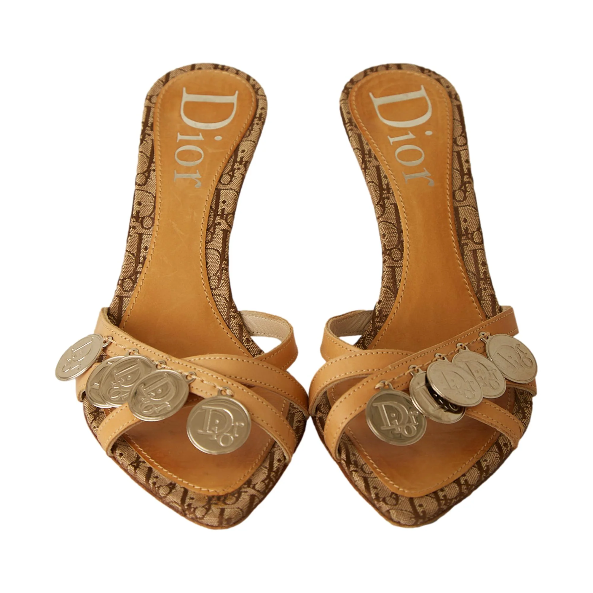 Dior Tan Canvas + Leather Charm Heels - Image 2
