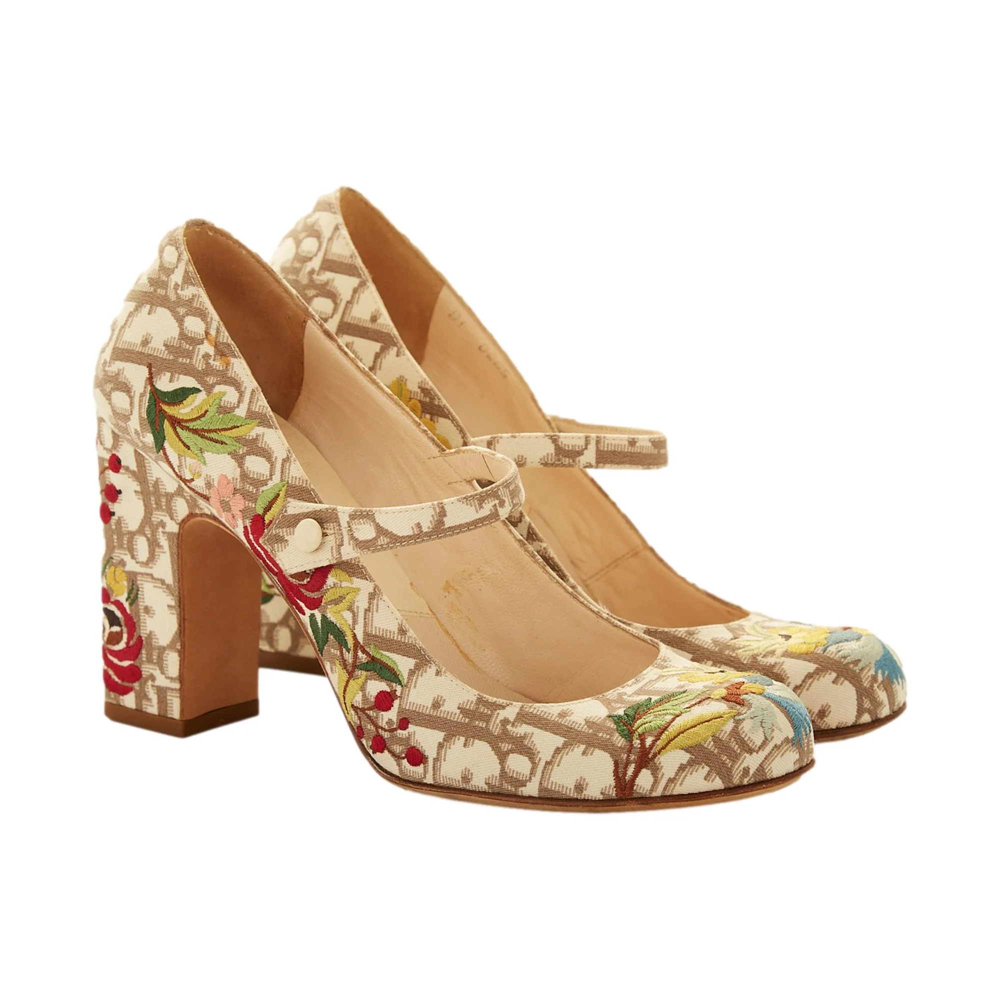 Dior Tan Floral Logo Maryjane Heels - Image 2