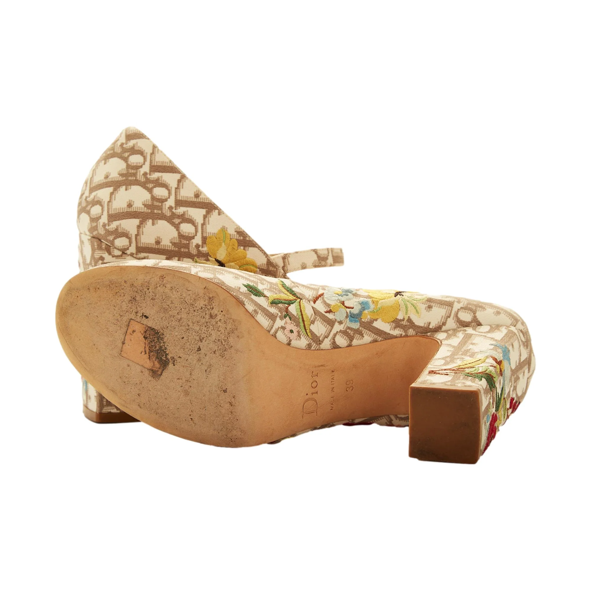 Dior Tan Floral Logo Maryjane Heels - Image 3