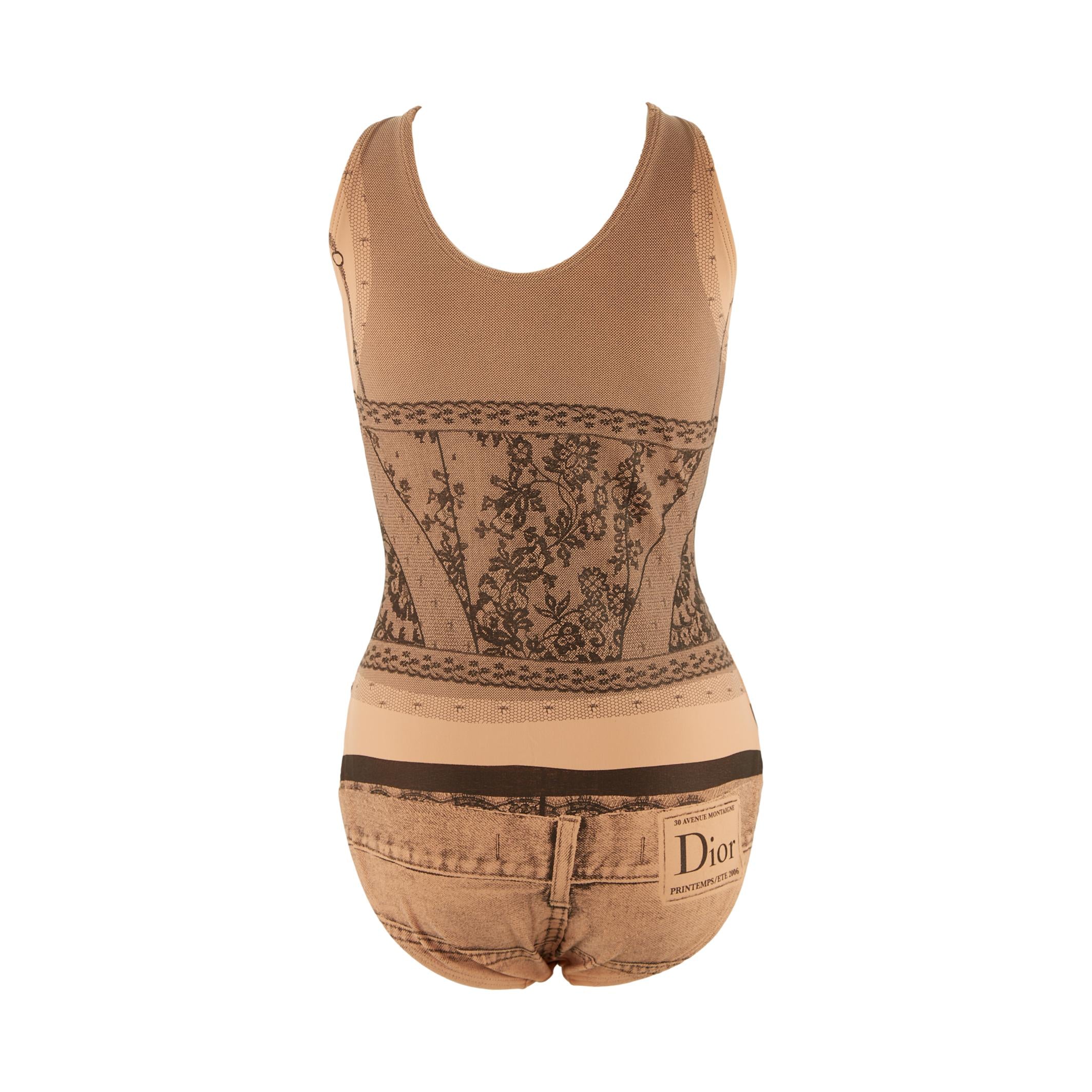 Dior Tan Lingerie Print Bodysuit - Image 2