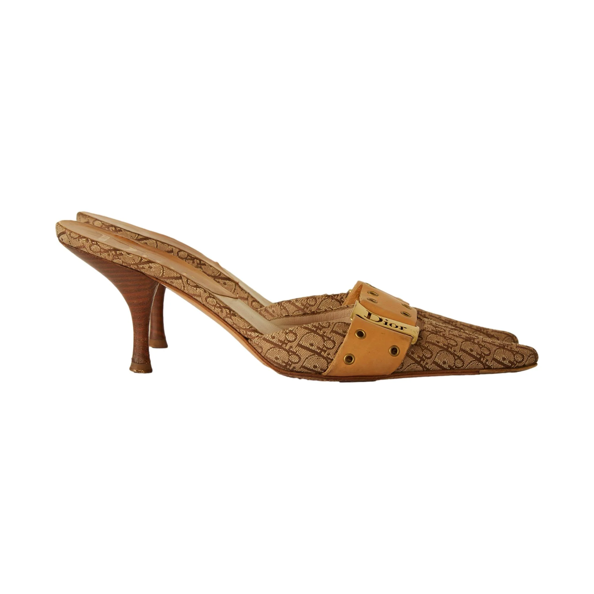 Dior Tan Logo Grommet Heels