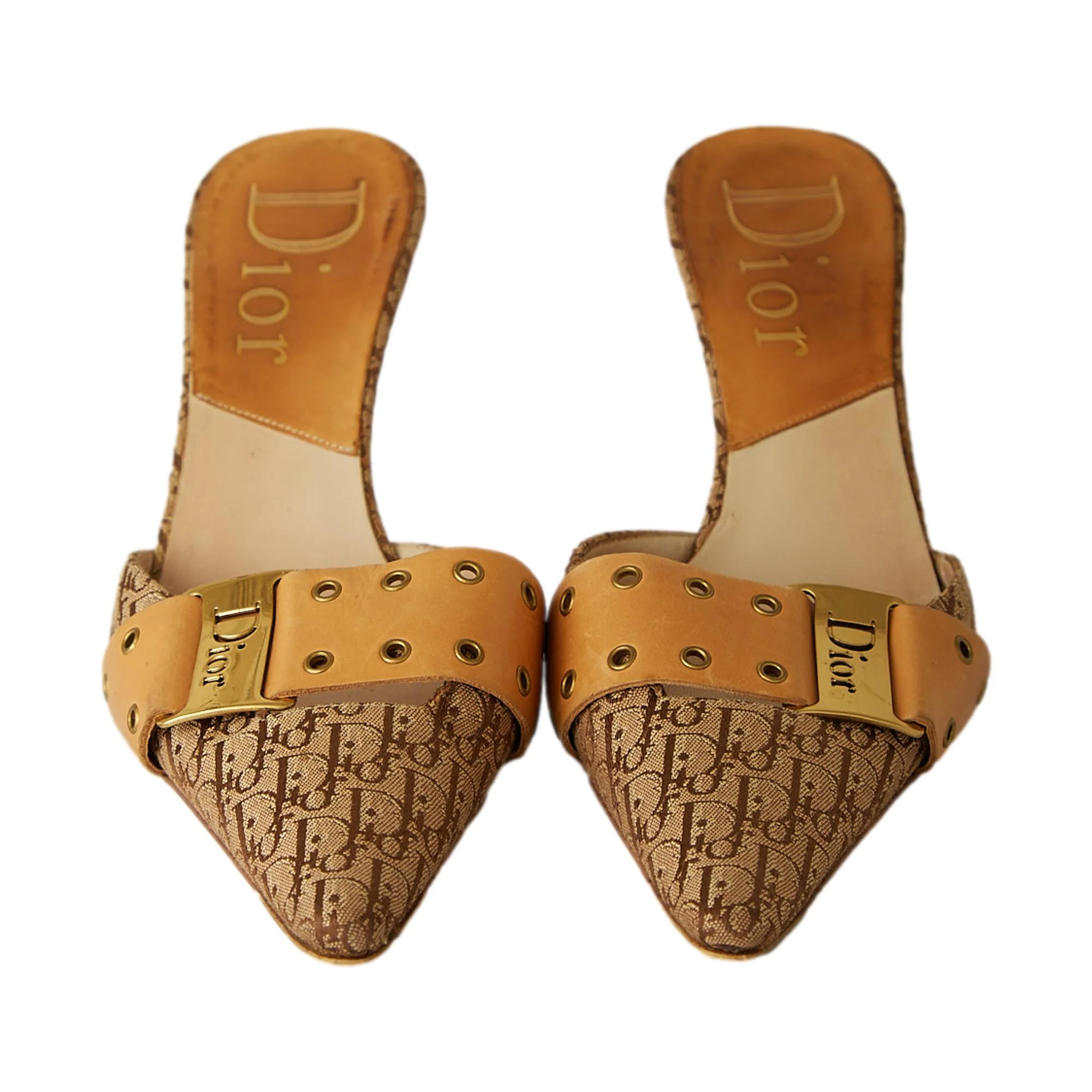 Dior Tan Logo Grommet Heels - Image 2