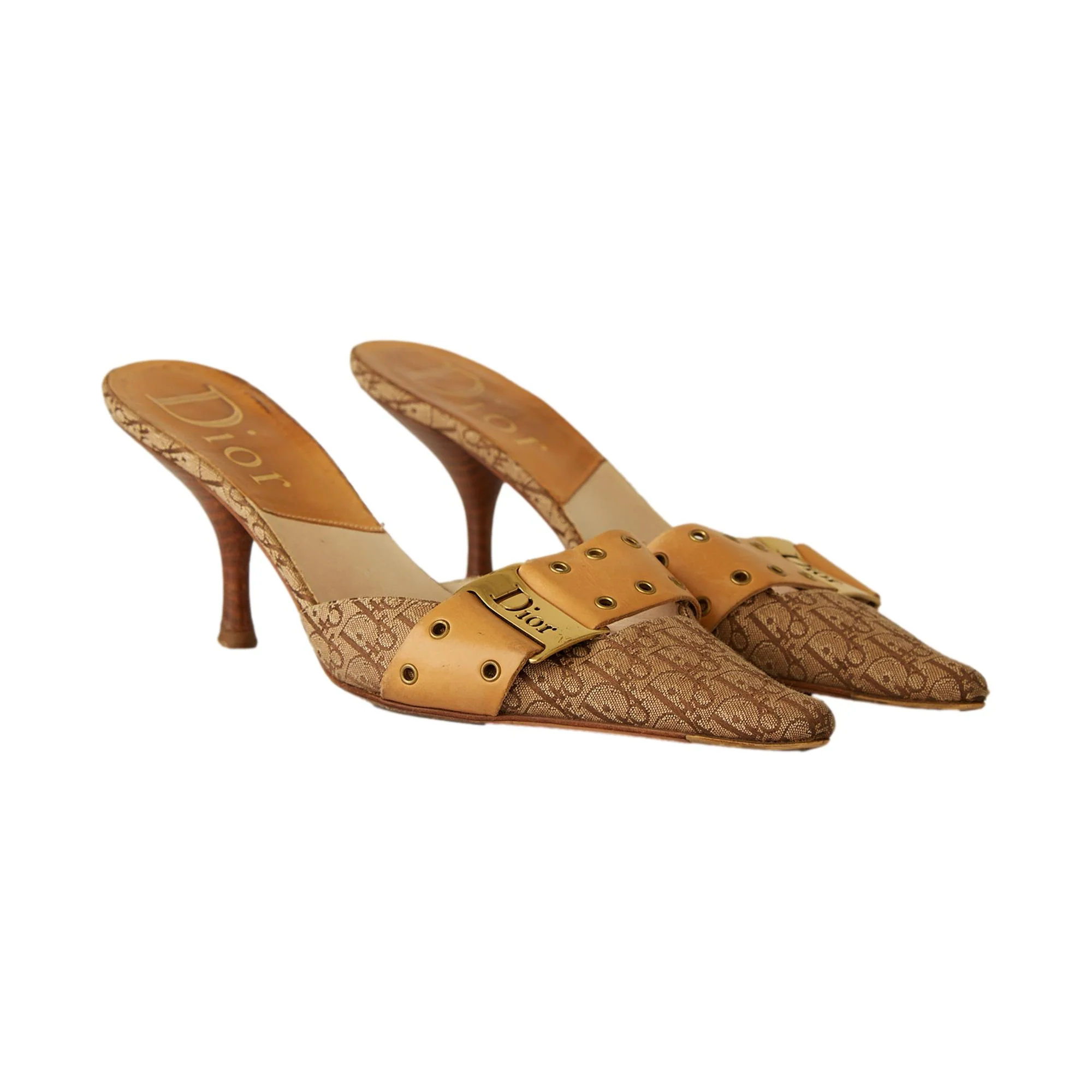 Dior Tan Logo Grommet Heels - Image 3