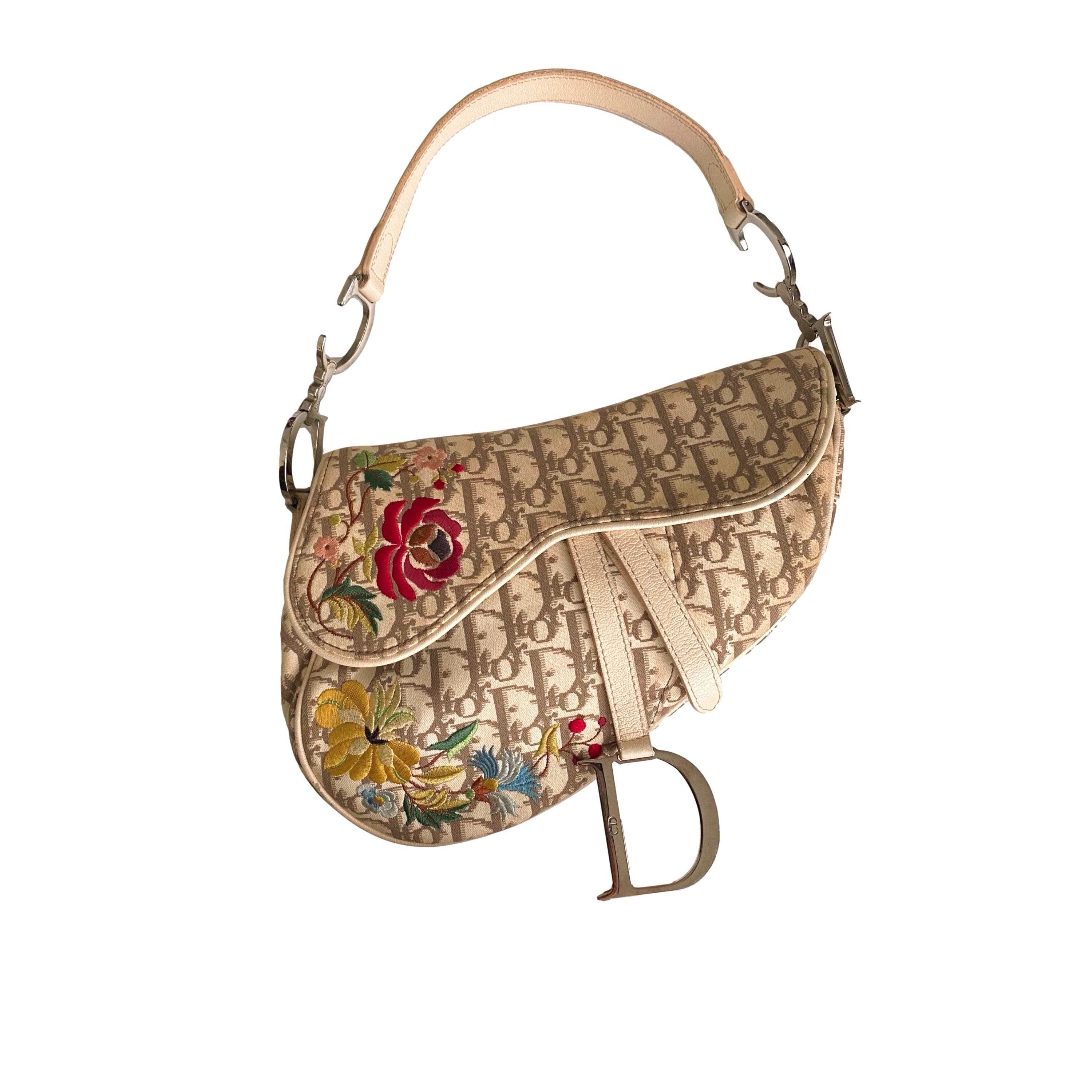 Dior Tan Monogram Floral Saddle Bag