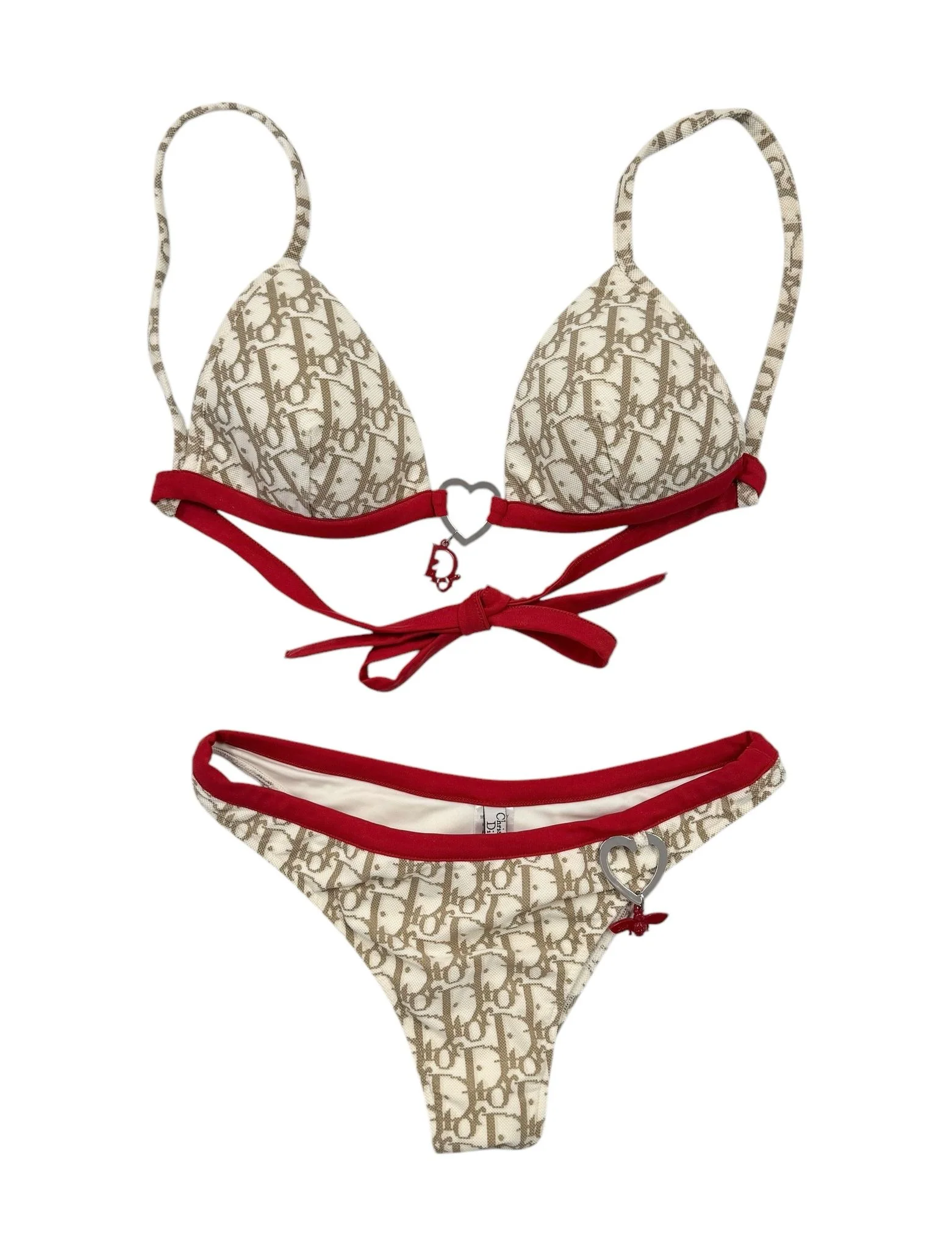 Dior Tan + Red Heart Logo Bikini