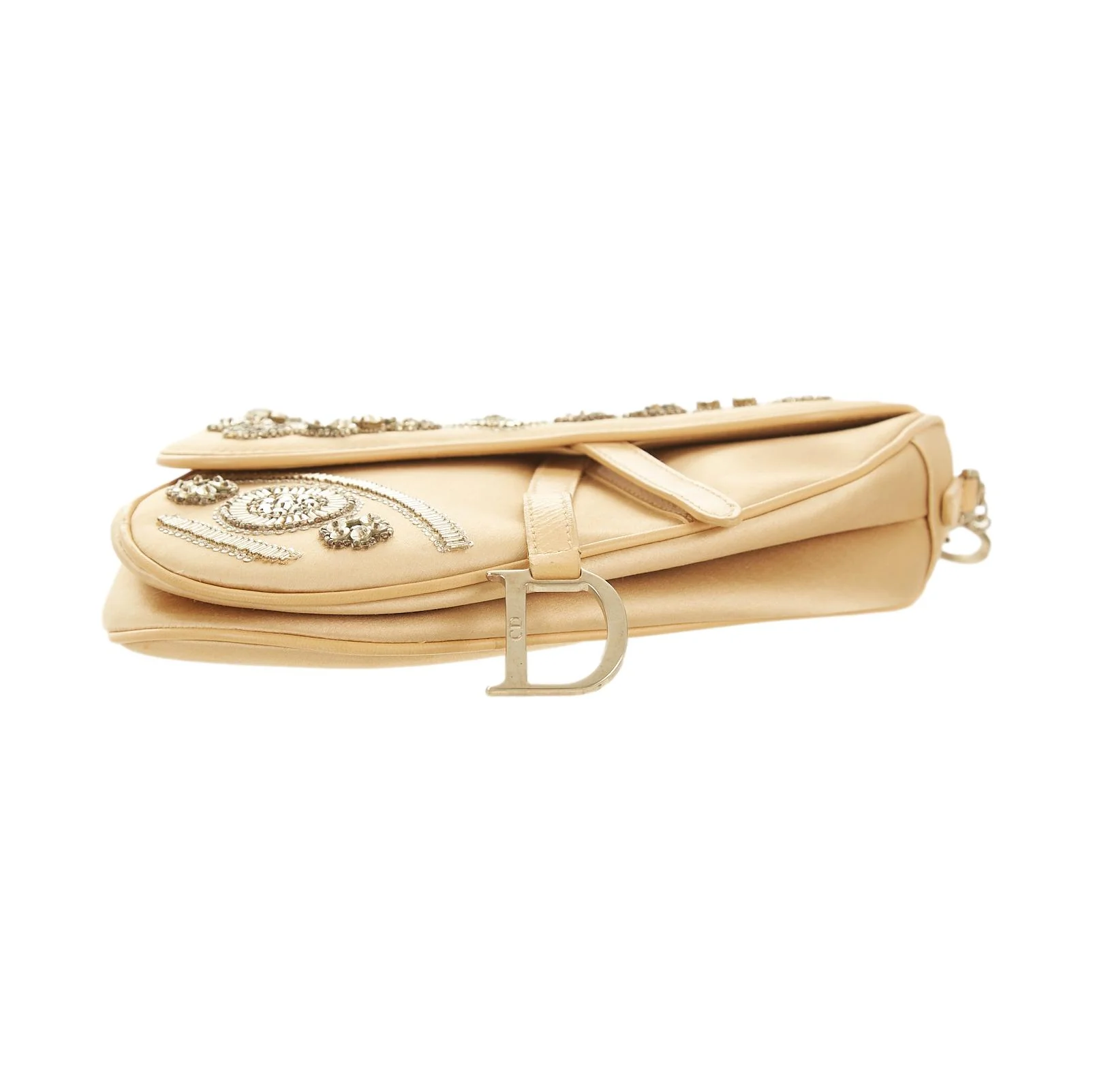 Dior Champagne Rhinestone Logo Hardware Mini Saddle Bag - Image 3