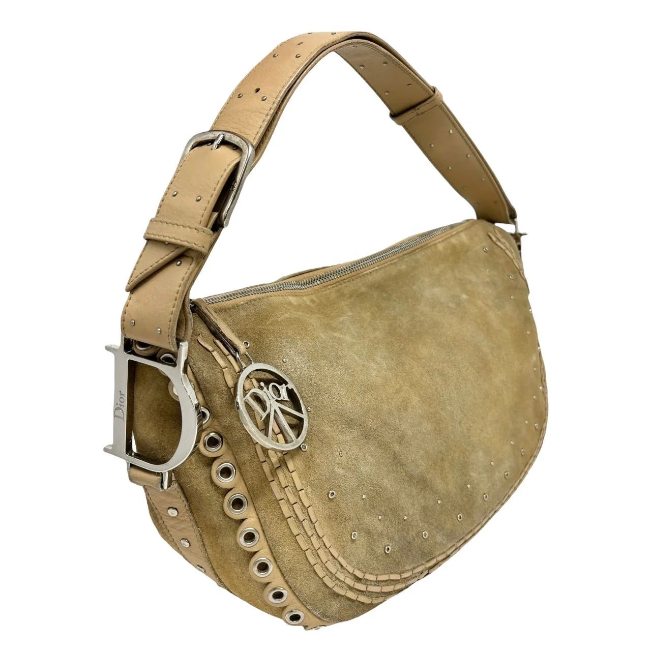 Dior Tan Suede Buckle Shoulder Bag - Image 3