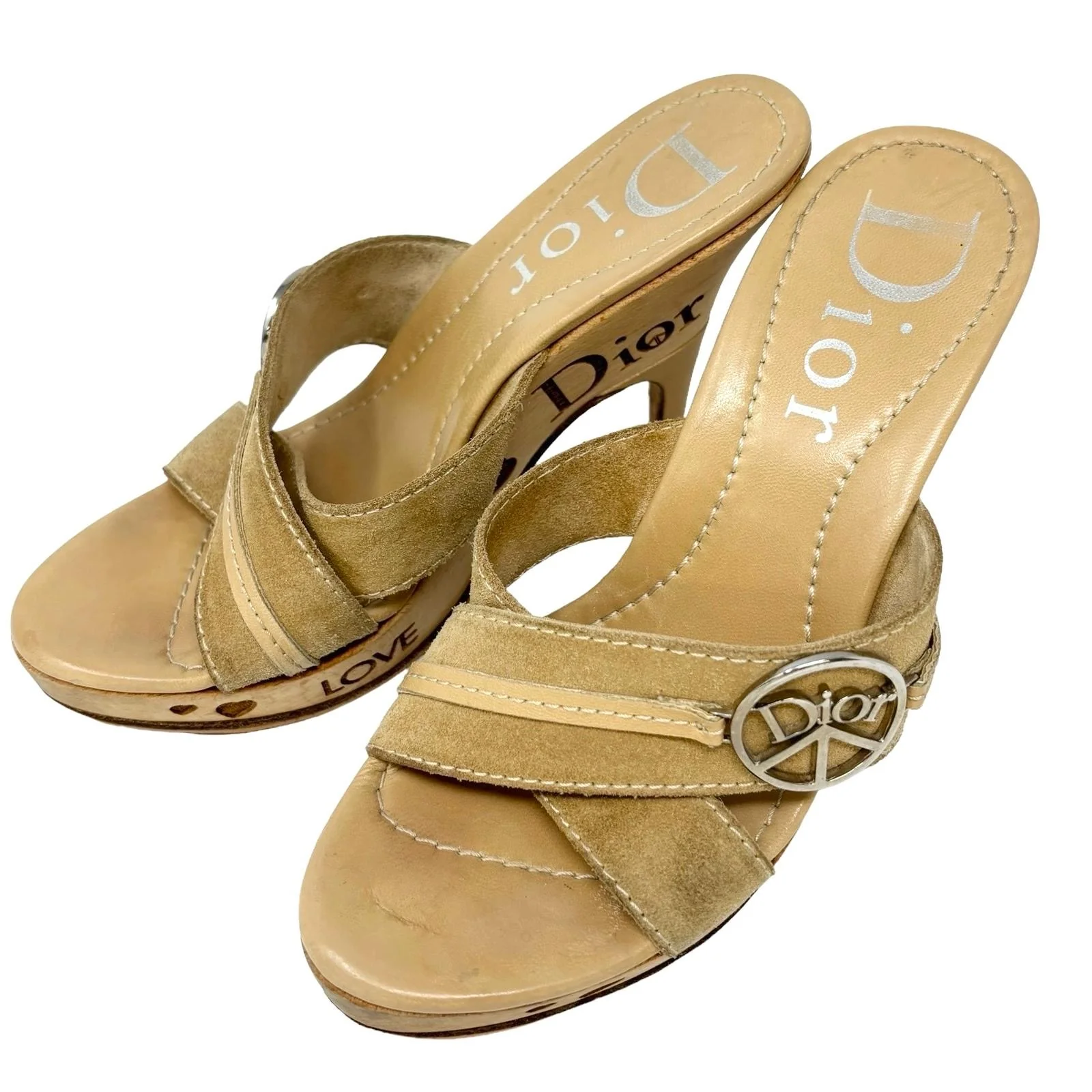 Dior Tan Suede Peace Platform Heels - Image 3