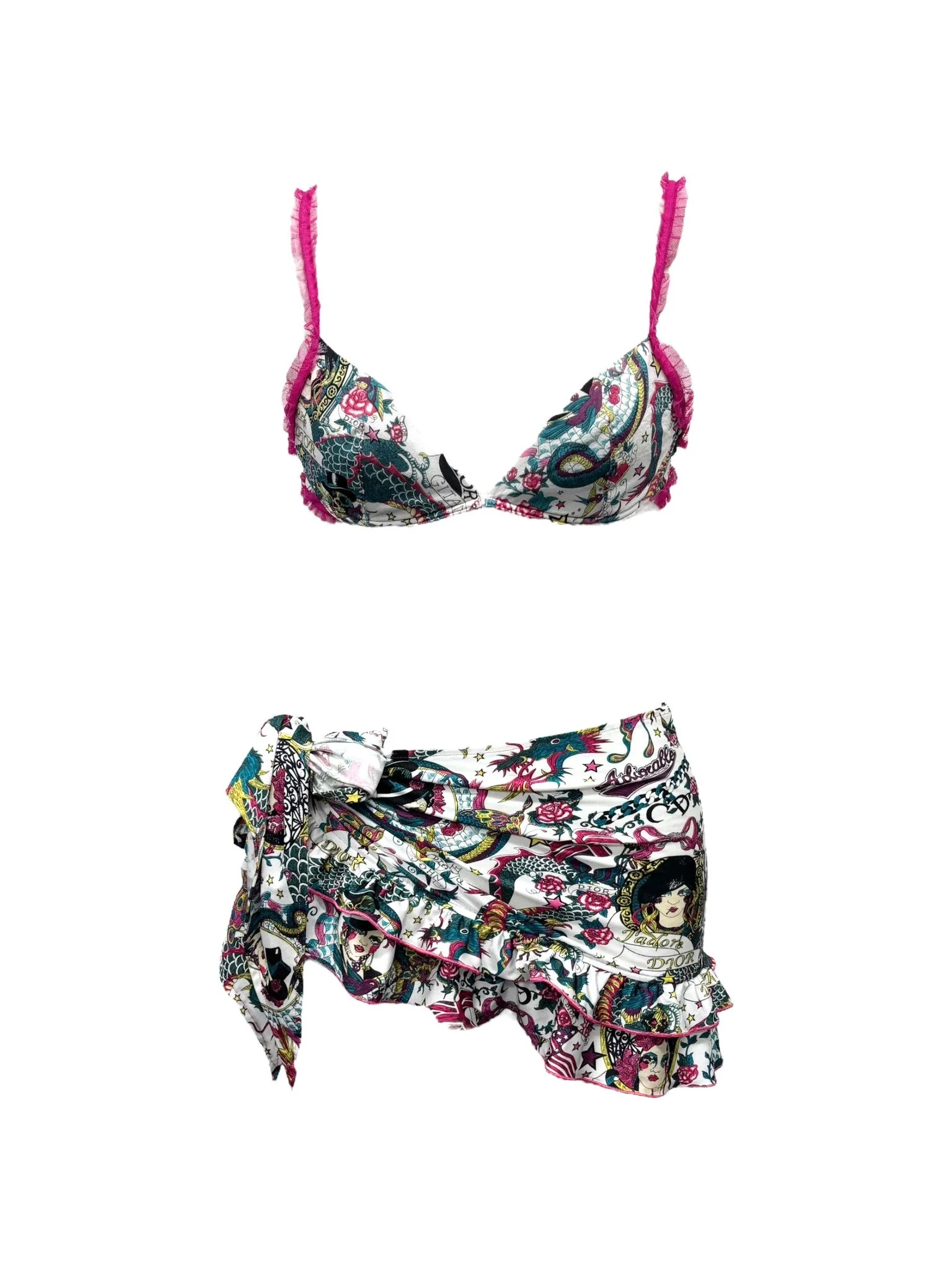 Dior Tattoo Print Bralette + Mini Skirt Set