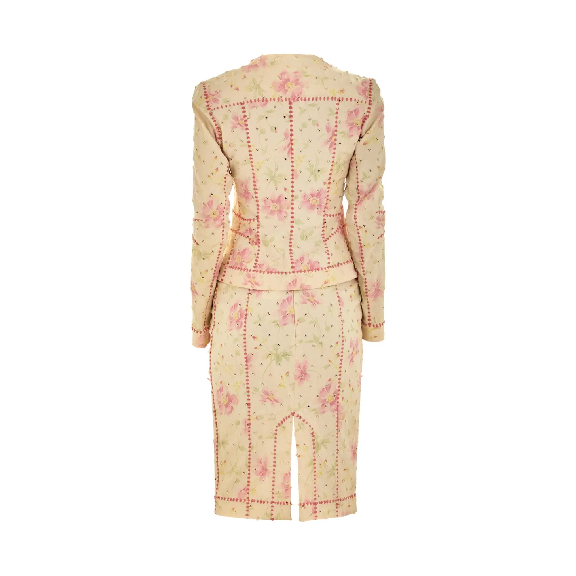 Dior Ivory + Pink Textured Floral Skirt Set - Image 3