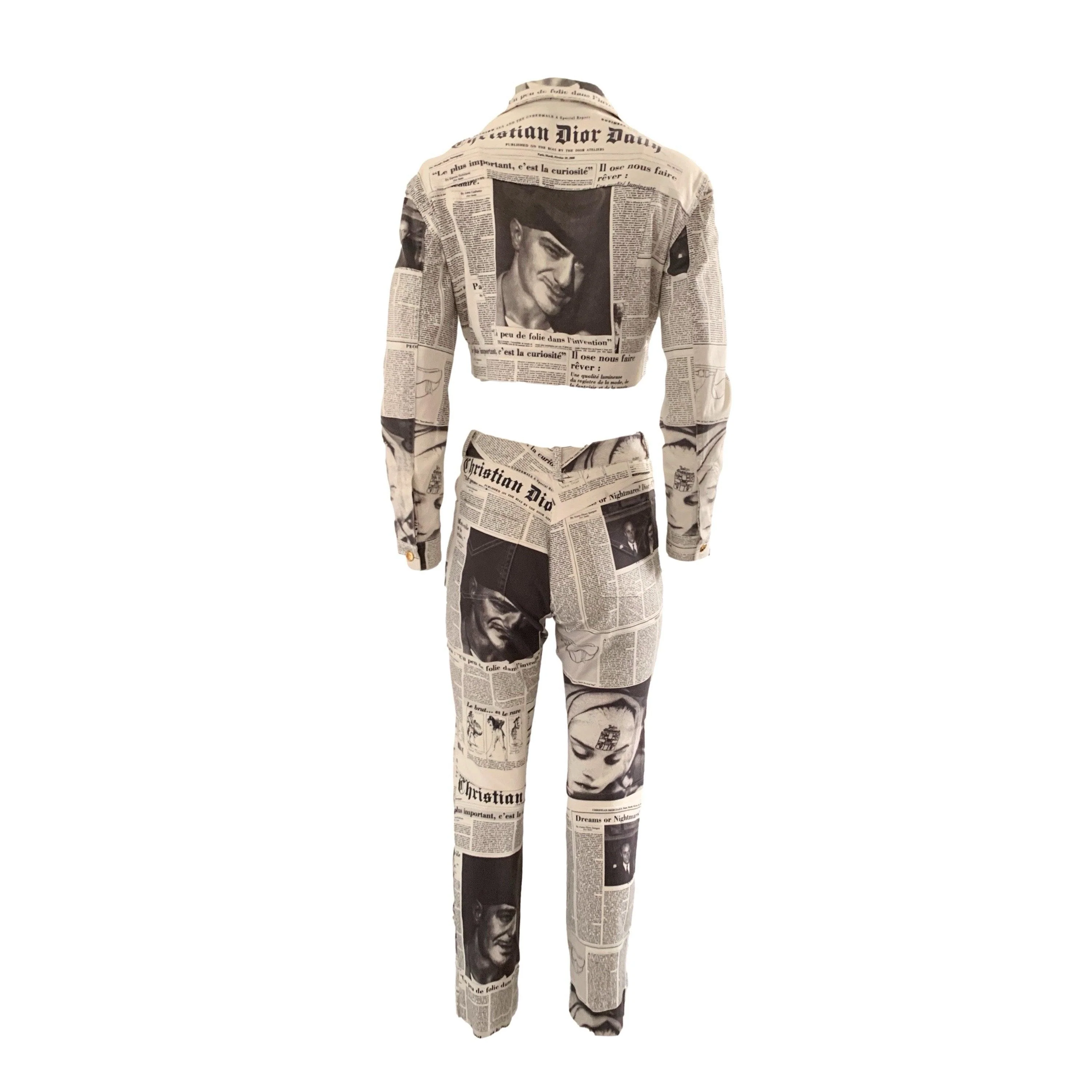 Dior White Denim Cropped Newsprint Set - Image 2
