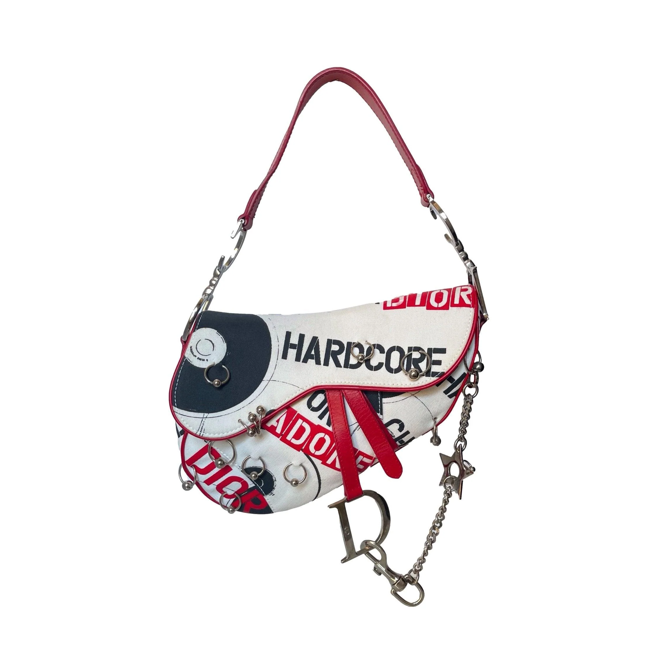 Dior White Logo Chain Saddle Bag