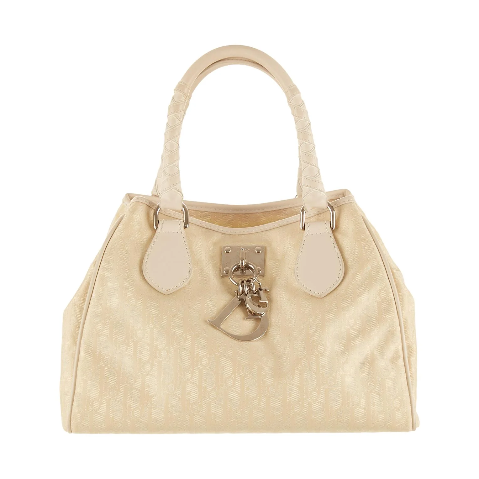 Dior White Logo Charm Top Handle Bag