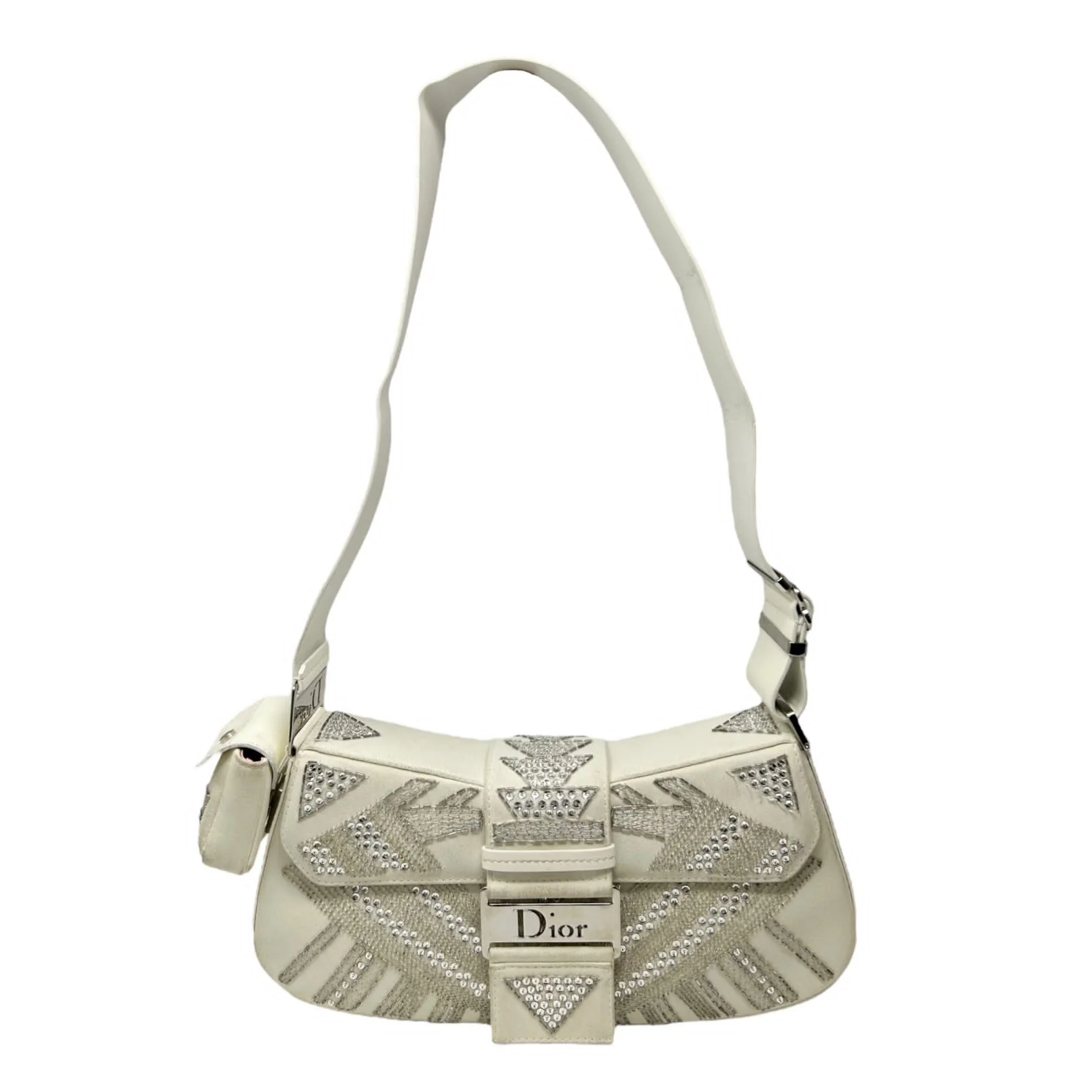 Dior White Satin Beaded Columbus Bag