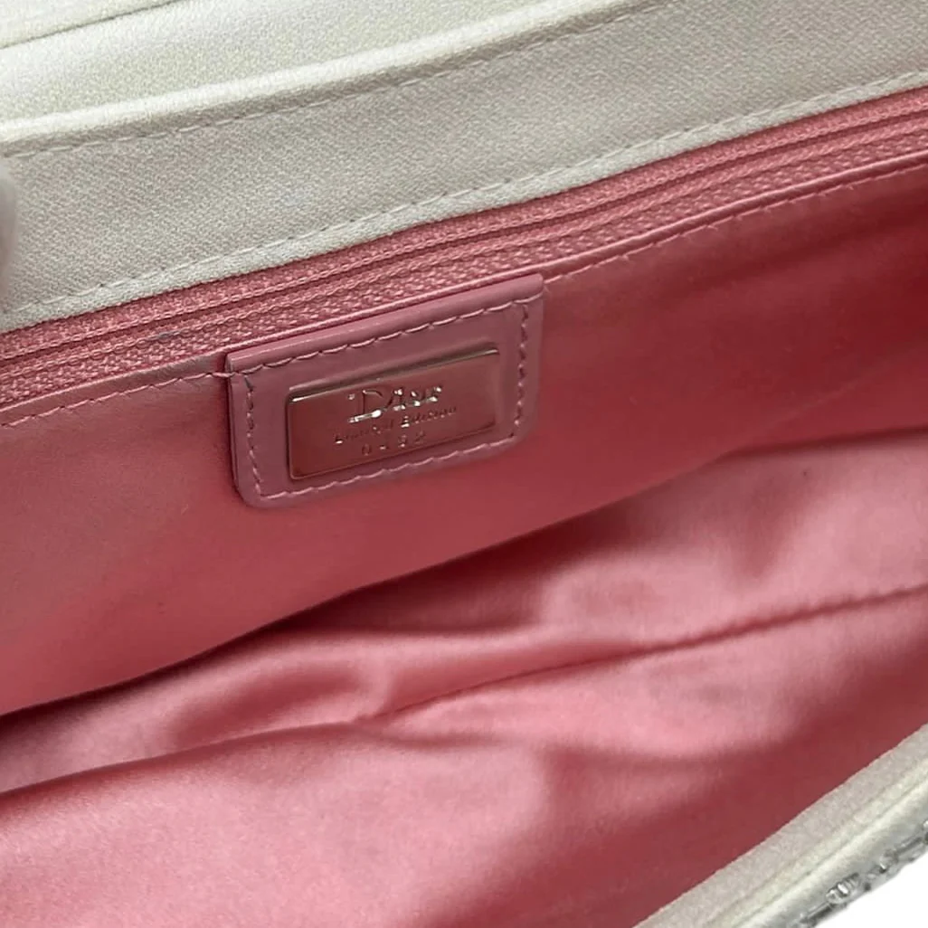 Dior White Satin Beaded Columbus Bag - Image 3