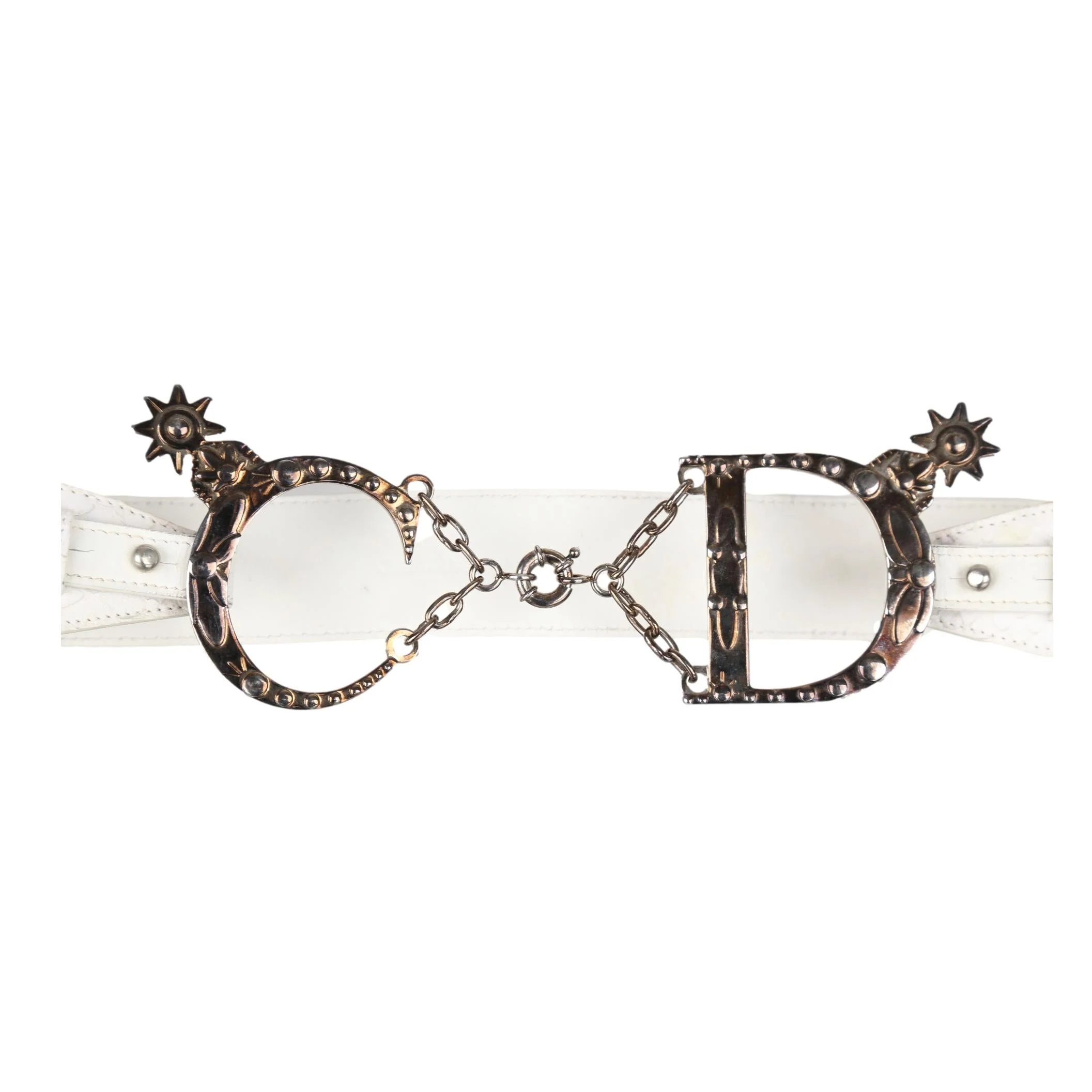 Dior White Snakeskin Logo Buckle Belt - Image 2
