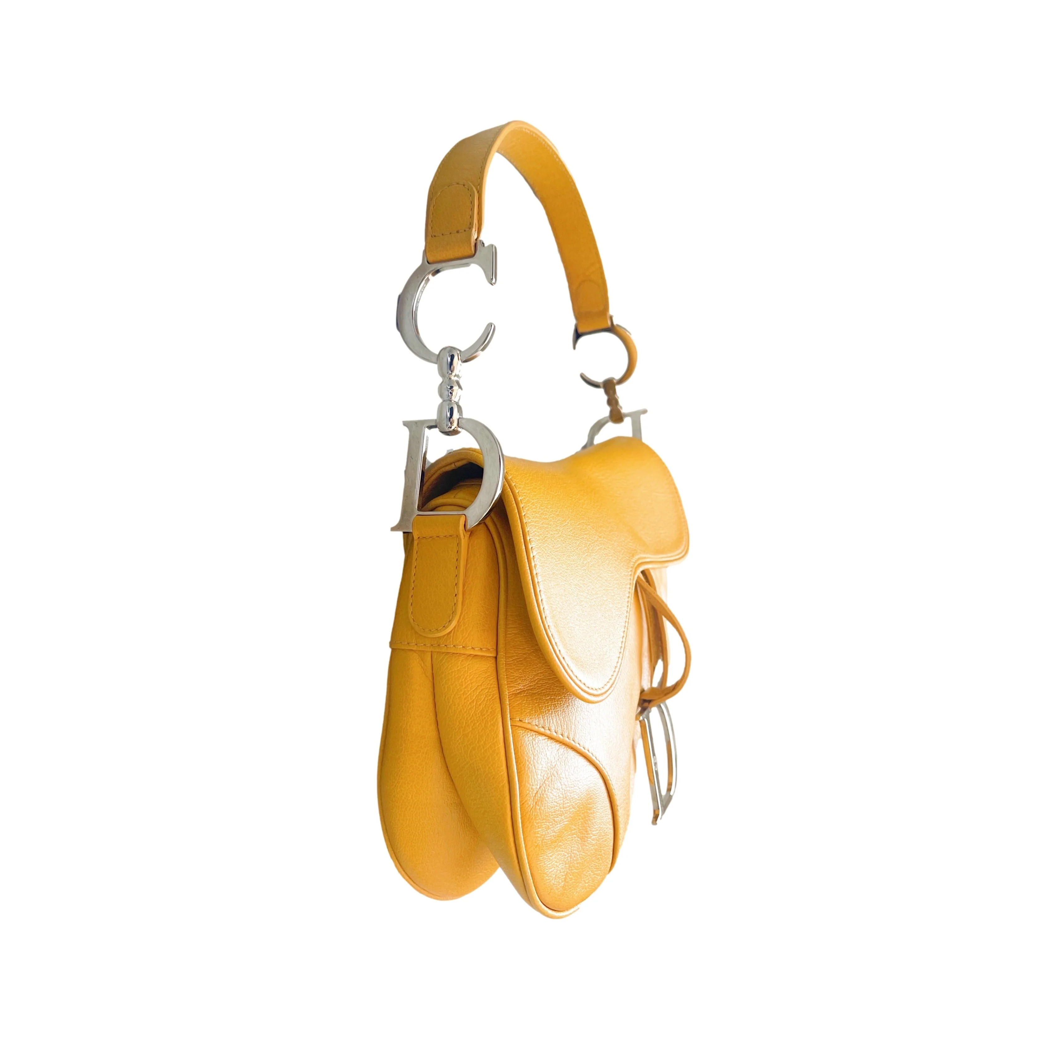 Dior Yellow Leather Saddle Bag - Image 3