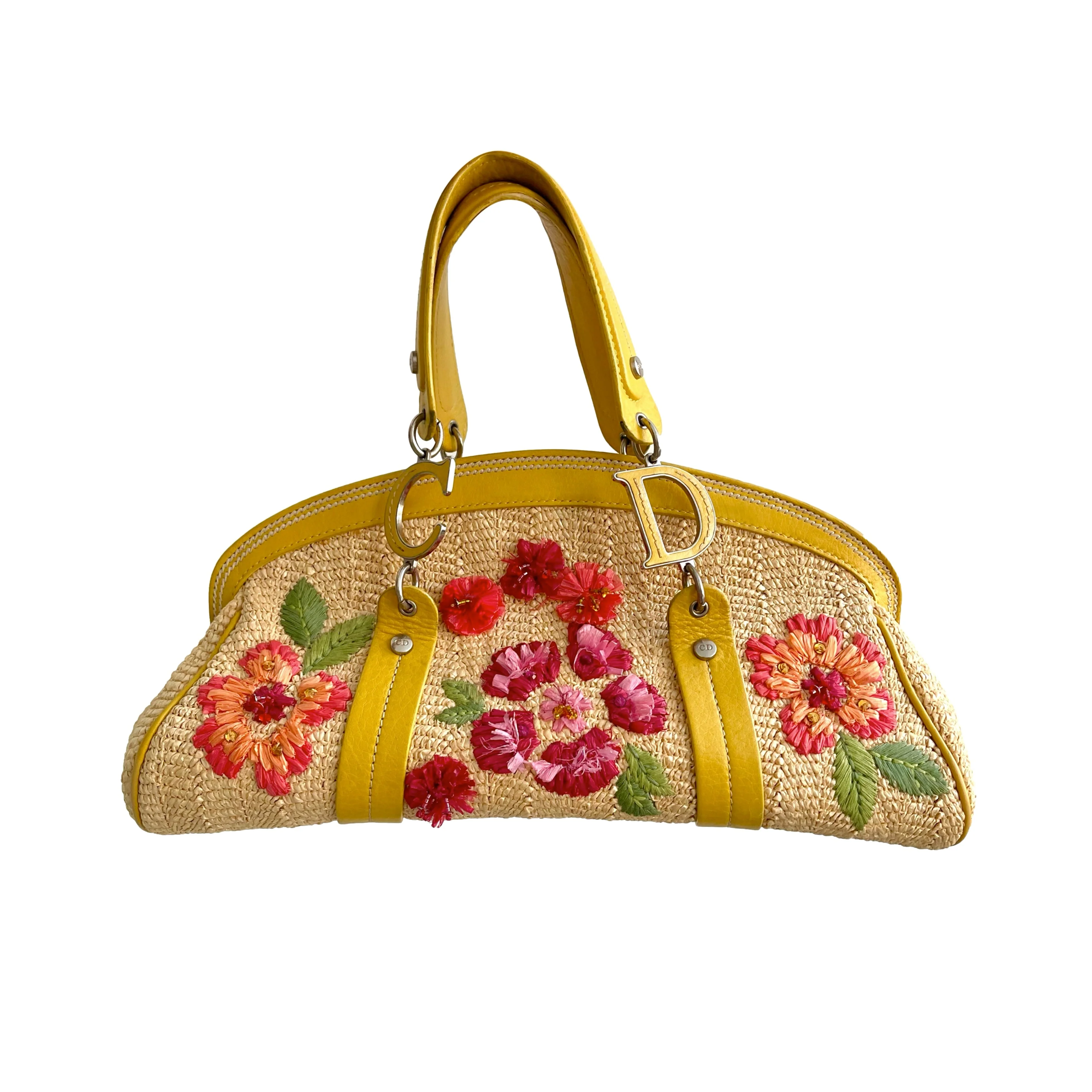 Dior Yellow Straw Logo Bag