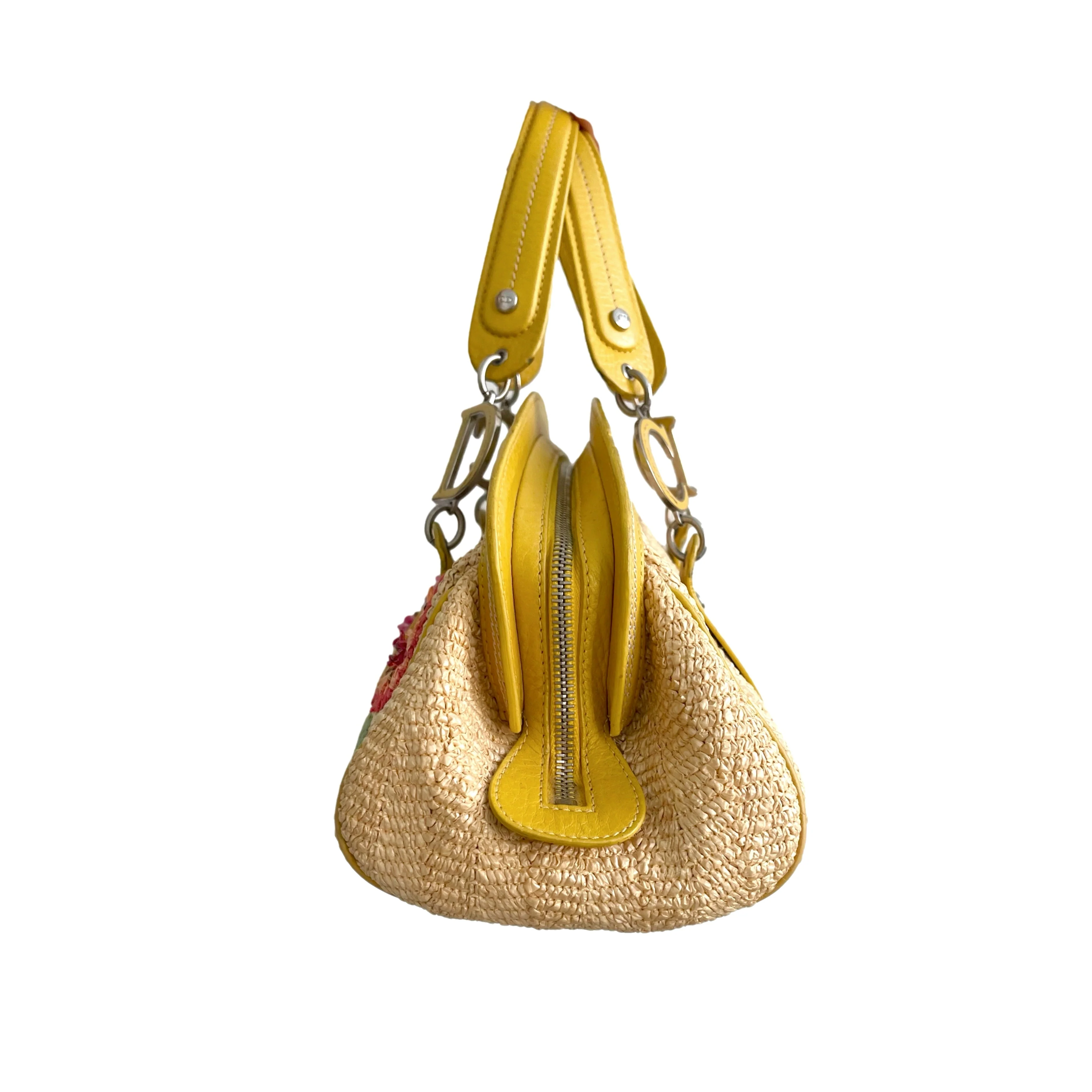 Dior Yellow Straw Logo Bag - Image 3