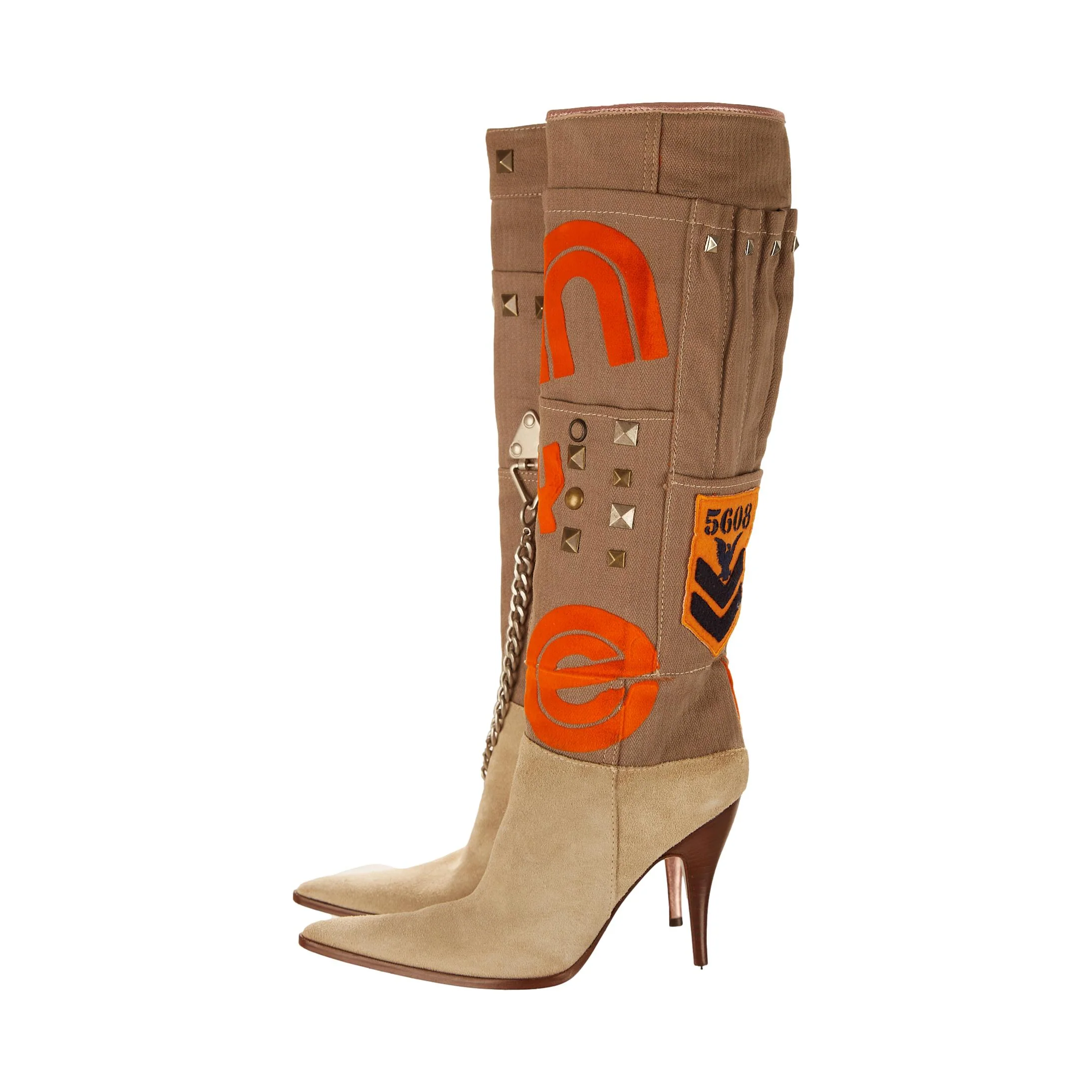 Dolce & Gabbana Tan Chain Patch Boots - Image 2